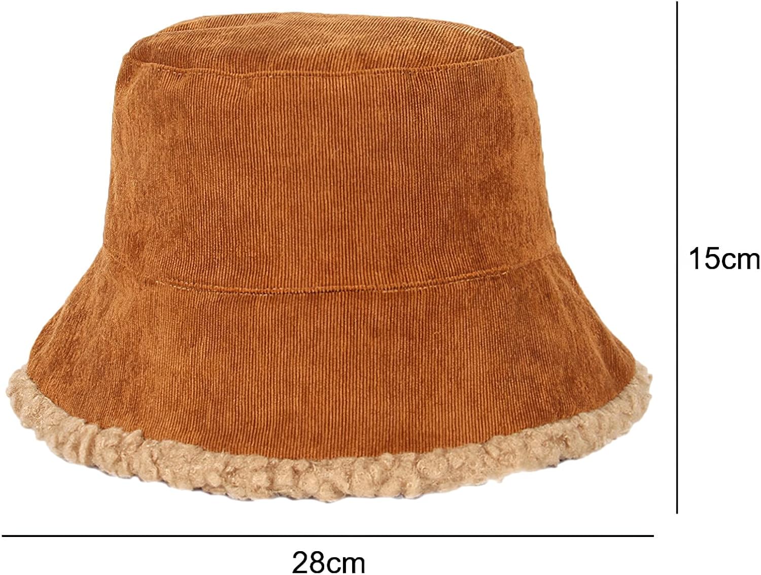 Winter Warm Corduroy Bucket Hat Fleece Reversible Fluffy Plush Thick Fisherman Cap Wind Protection Hat for Women Girl - Image 2