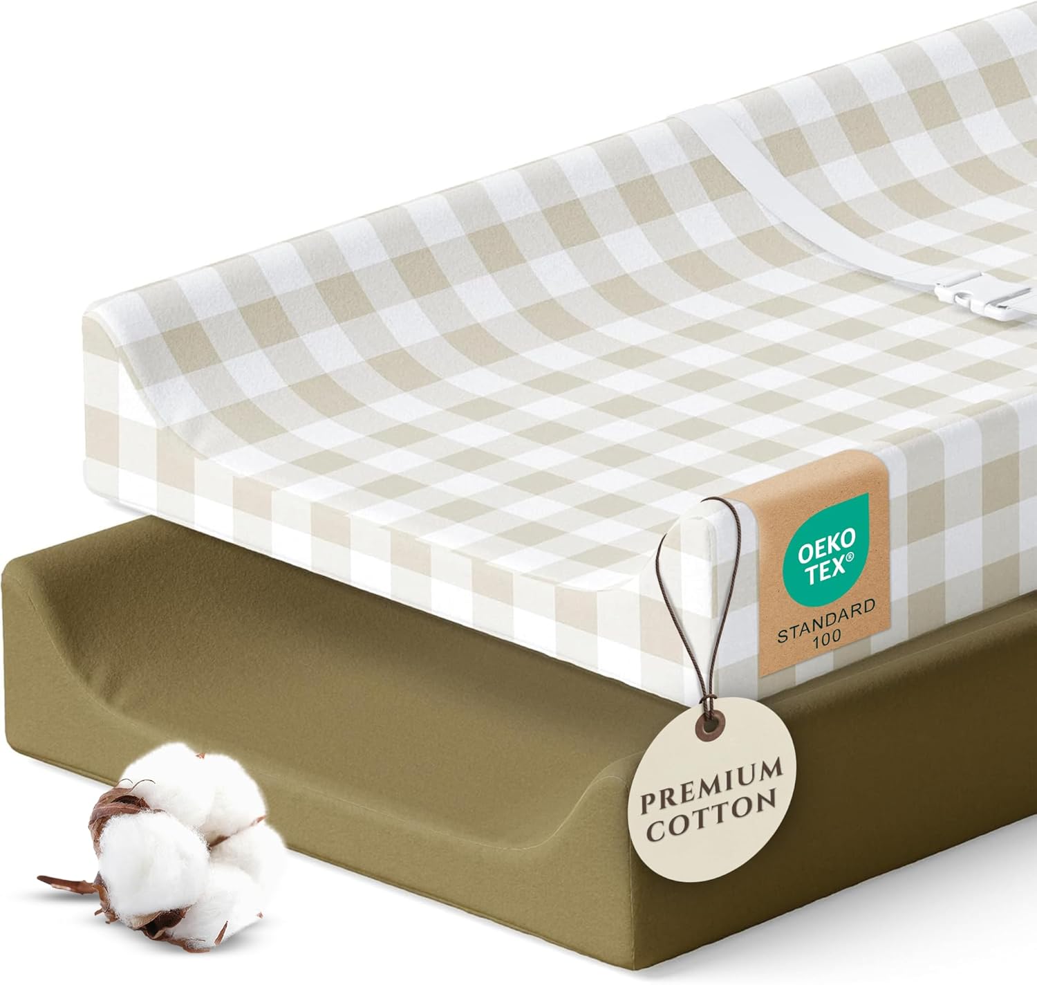 Pobibaby – 2 Pack Premium Changing Pad Covers for Boys, Ultra-Soft Breathable Cotton Diaper Changing Table Covers – Neutral Nursery Changing Pad Sheets for Baby (Gingham Khaki)