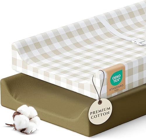 Pobibaby Paquete de 2 fundas de cambiador de alta calidad para niños, fundas de algodón ultrasuave y transpirable para cambiadores de pañales -