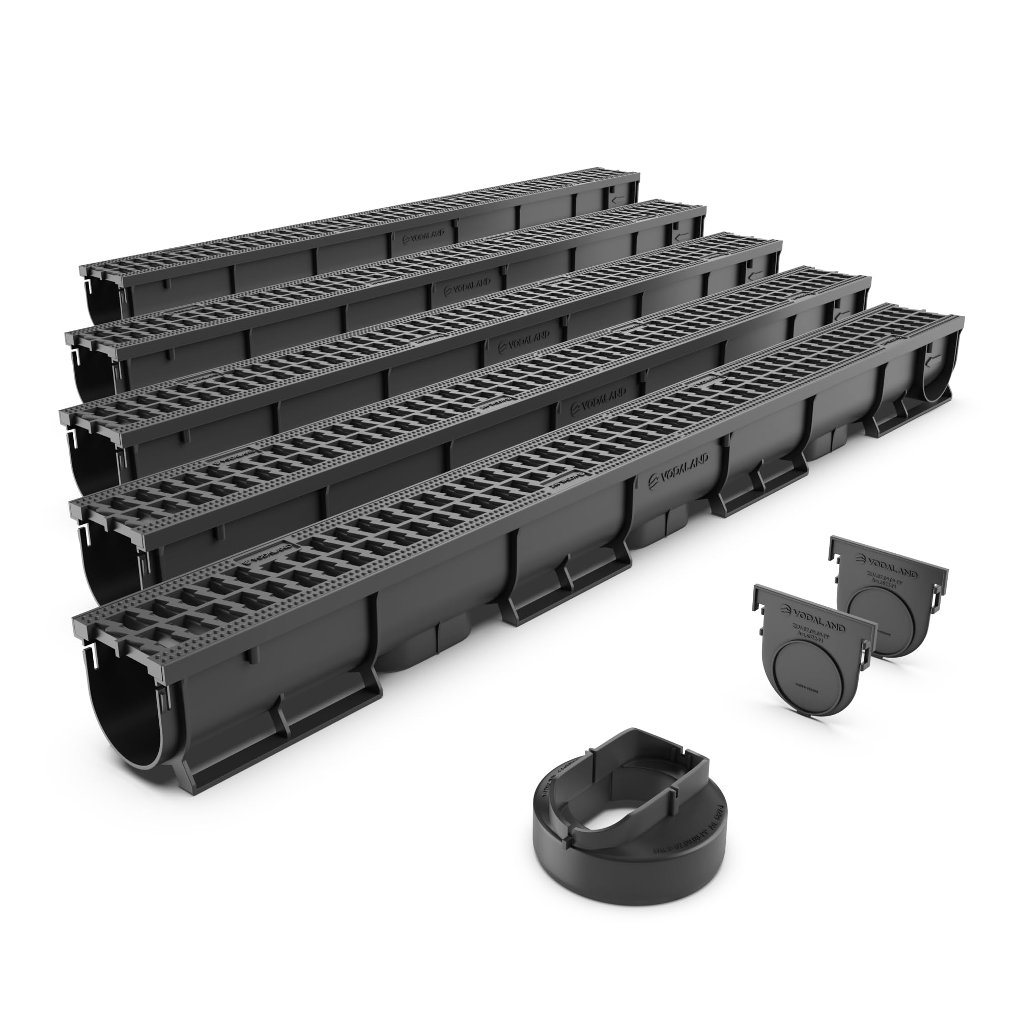 vodaland - 3 inch trench drain system with outlet! - black (5)