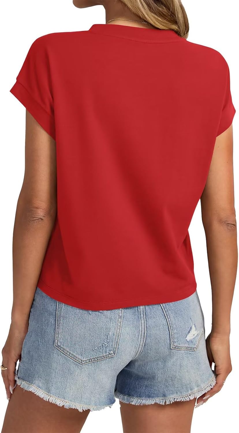 Womens Cap Sleeve Crop Tops Cotton T Shirts Crewneck Loose Fit Short Sleeves Tee Summer Fashion Clothes 2026 - Image 5