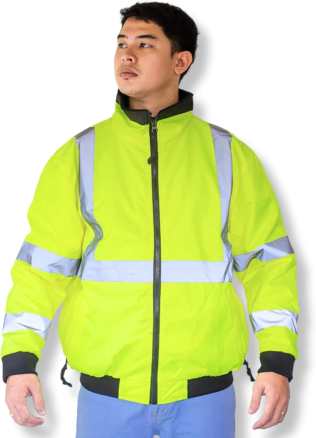 North 15 Men's High Visibility Safety Bomber Jacket, Fleece Lined