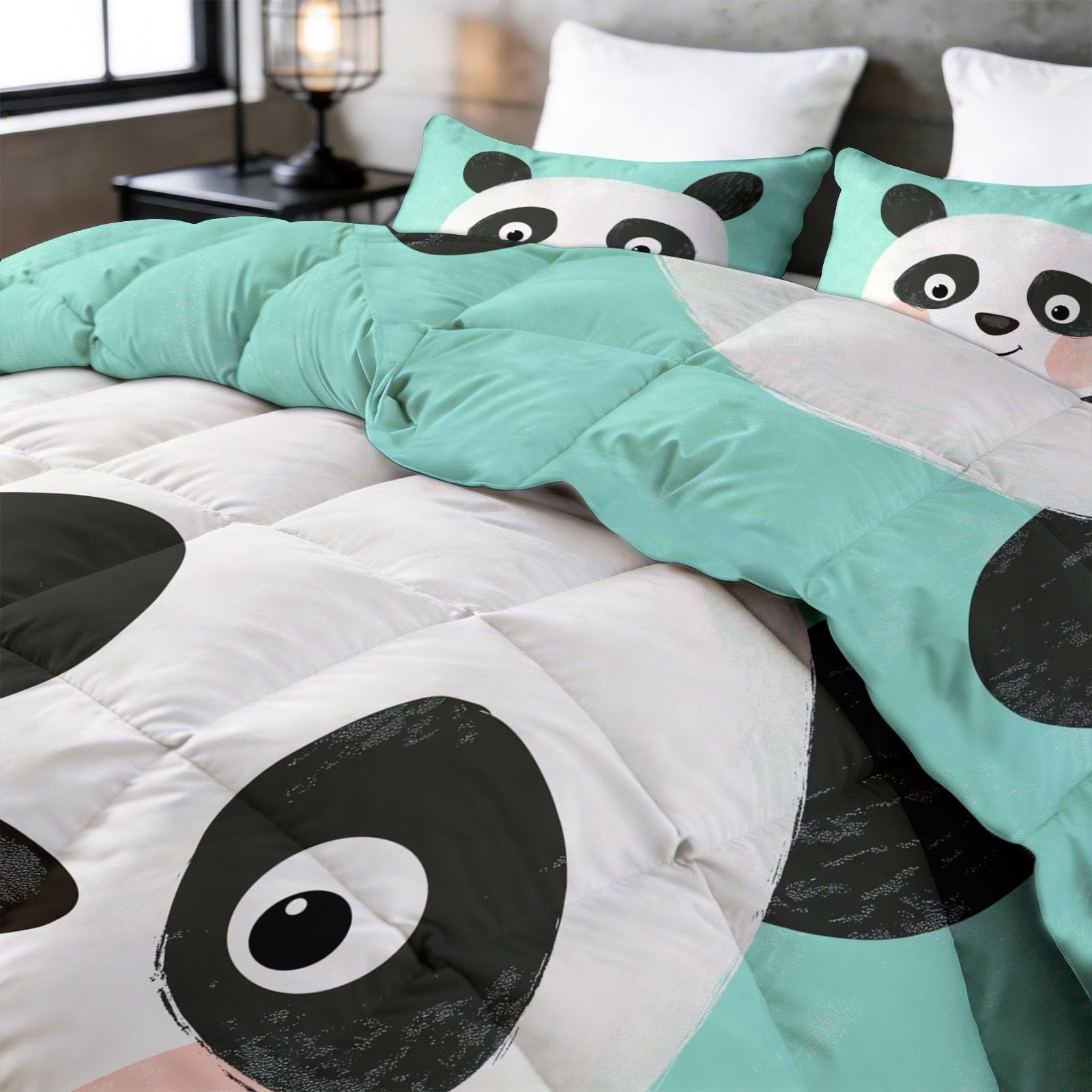 Cartoon Animal Panda kołdra bez poszewki, 155 x 220 cm, miękka minimalizm, pikowana kołdra dla dzieci i chłopców, lekka kołdra – nadaje się do prania, lodowa zieleń, całoroczna, nie wymaga prasowania