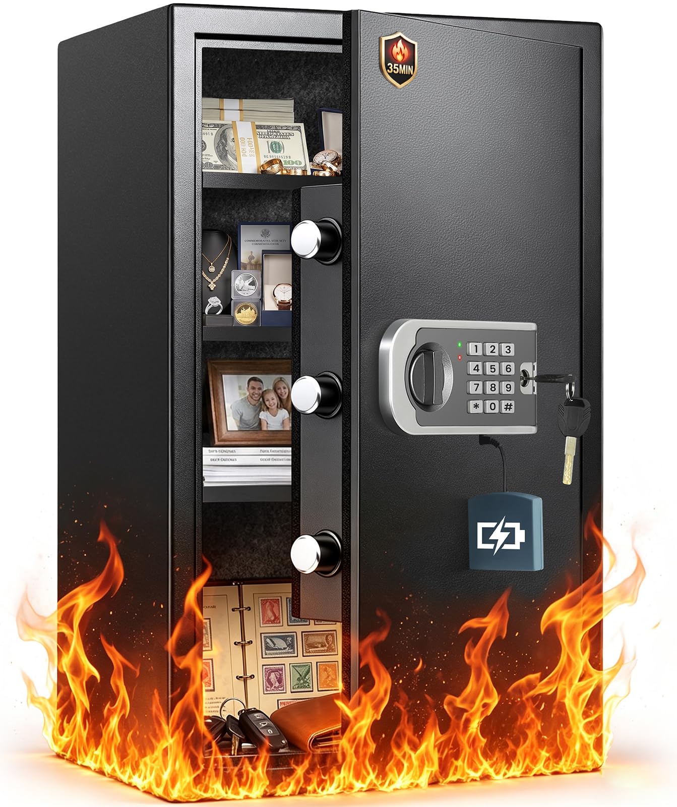 [2026 Upgraded] -35 Min Real Fireproof Safe-4.6 Cu Ft Large Safe for Home