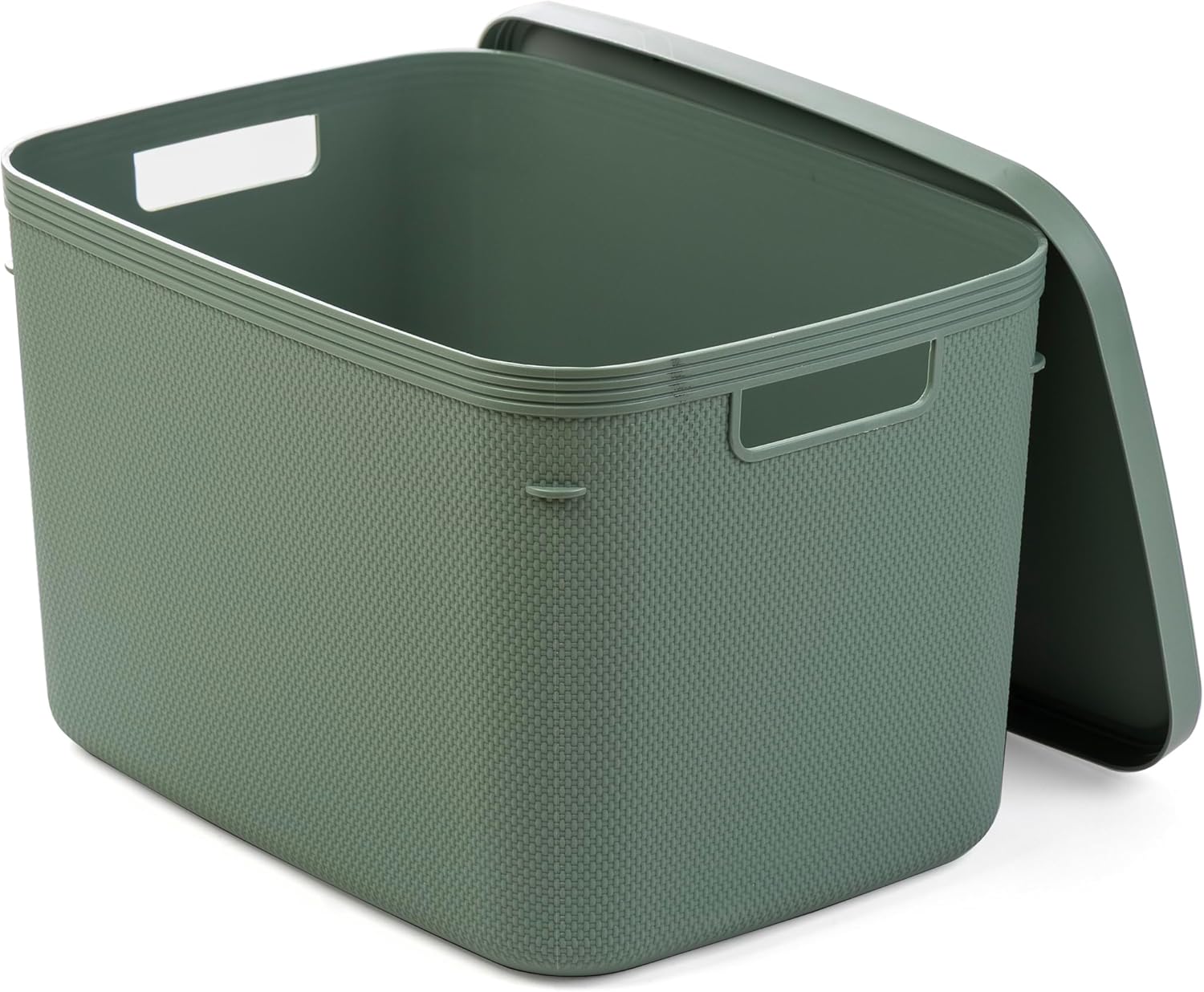 BINO | Plastic Storage Bins with Lids, 20 Liter - 3 Pack, Desert Green | THE TWILL COLLECTION | Plastic Bins for Organization | Woven Storage Baskets for Organizing | Pantry Shelf Organizer Basket Bin