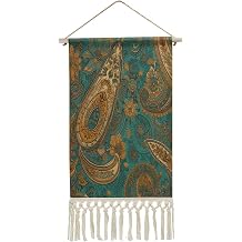 QMKFWT Yellow Paisley Pattern Hanging Poster with Tassel Personalized Cotton Linen Wall Art Prints Long Vertical Wall Artwork Painting Decoration for Living Room Office Bedroom