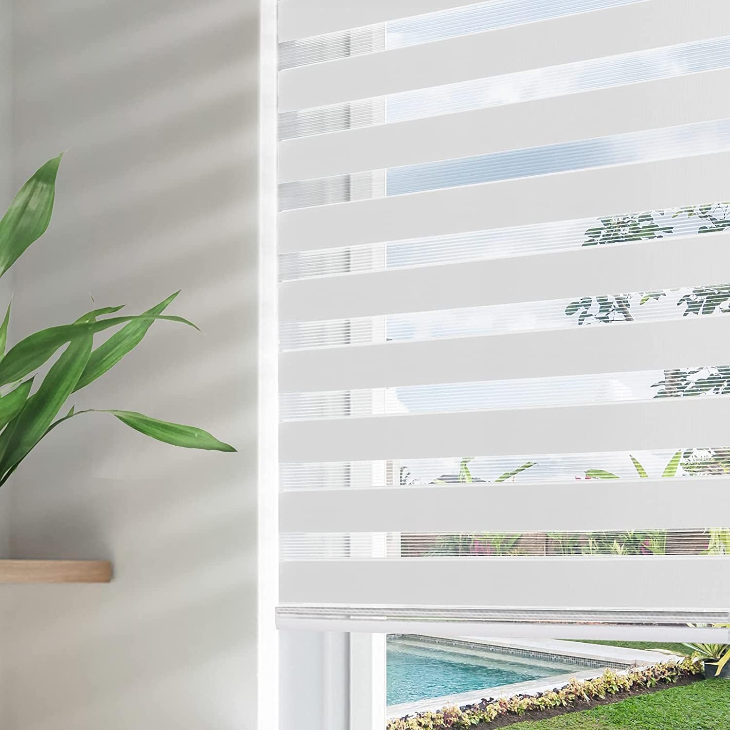 Joydeco Sheer Zebra Cordless Blinds for Indoor Windows,Privacy Light Filtering Dual Layer Roller Shades for Home Office Bedroom, (Off-White,52" W×75" H) Off-white 52" W x 75" H Ready Made