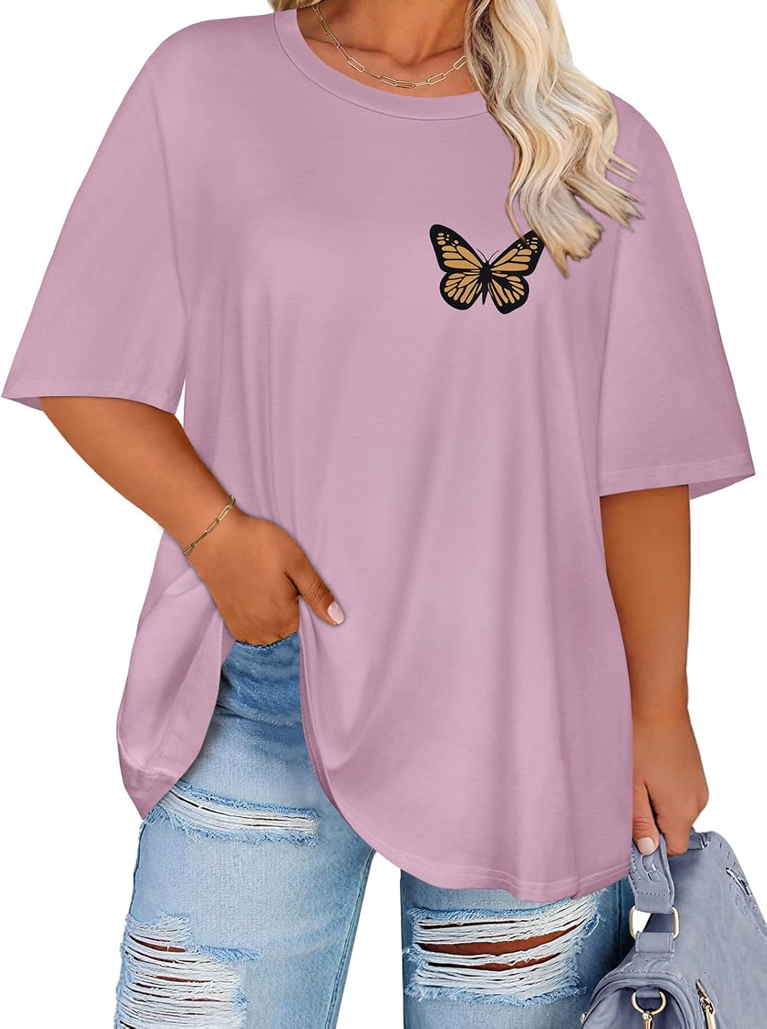 rosemia Plus Size Tshirts for Women Oversized Casual Tees Crewneck Short Sleeves Blouses