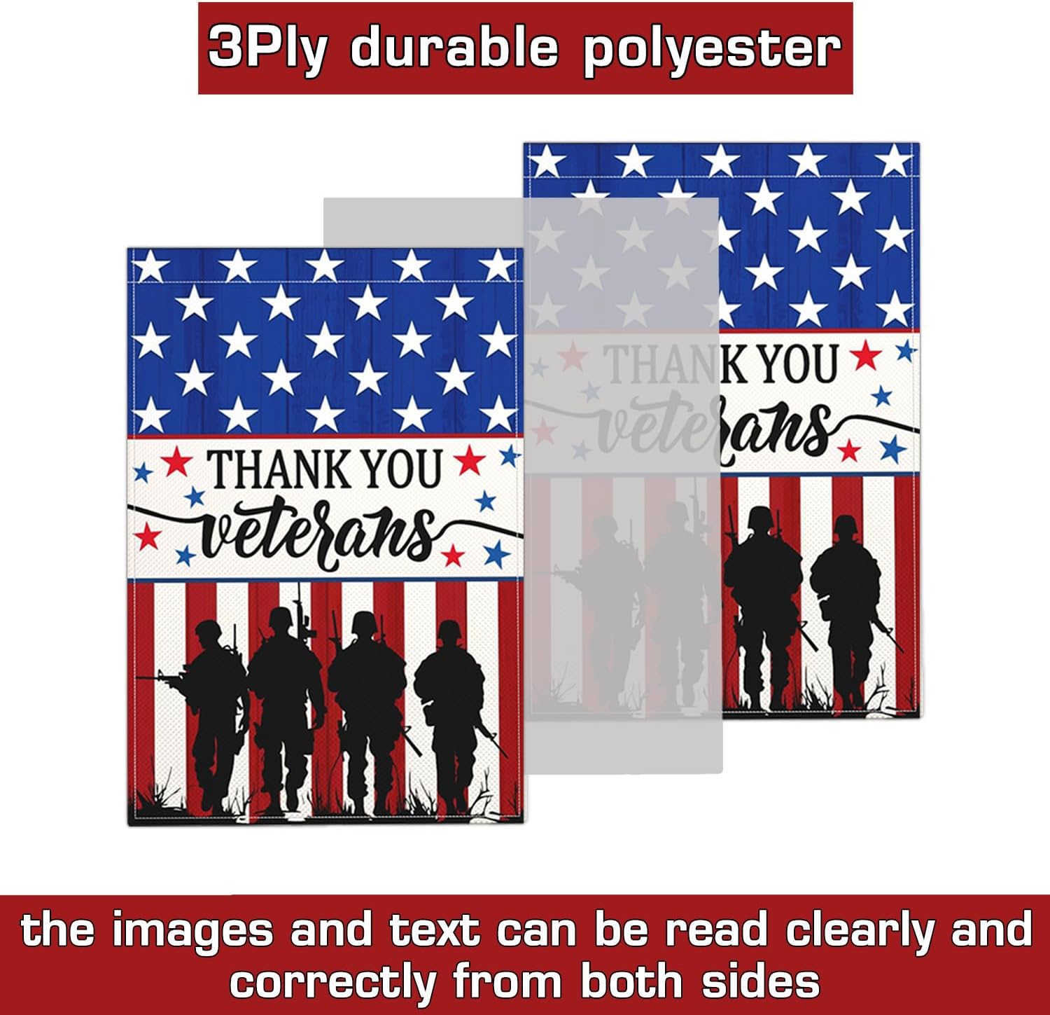 3Ply Thank You Veterans Day Garden Flags for Outside 12x18 Inch Double Sided Polyester Memorial Day Patriotic Amercian Flag Outdoor Soldiers Heroes Yard Sign House Holiday Decorations - Image 4