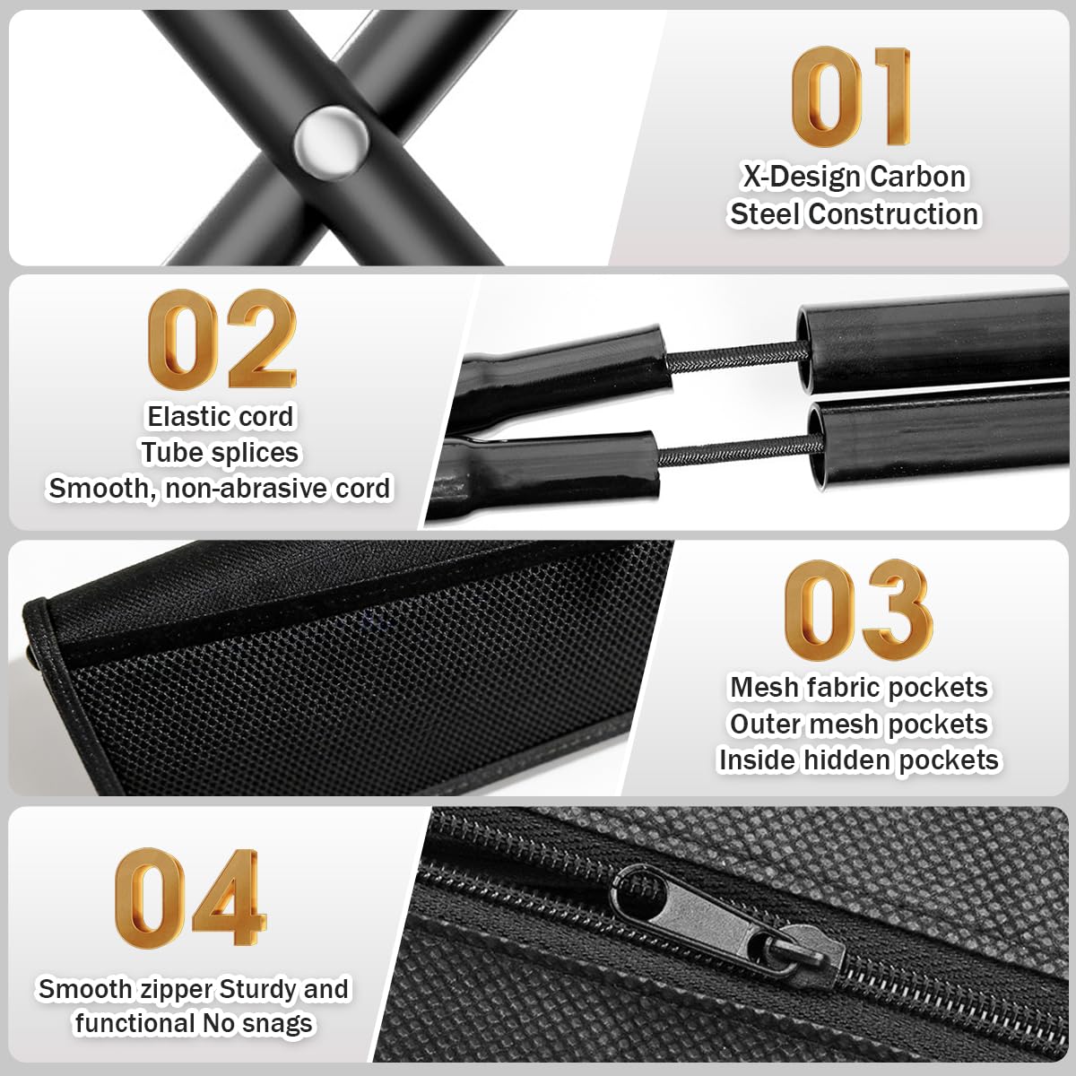 Sedia Pieghevole Portatile, Mini Sedia Pieghevole per Esterni con Tracolla e Sacchetto a Rete, Sgabello Pieghevole da Campeggio per Viaggi Escursionismo Giardino Pesca Barbecue (Black)