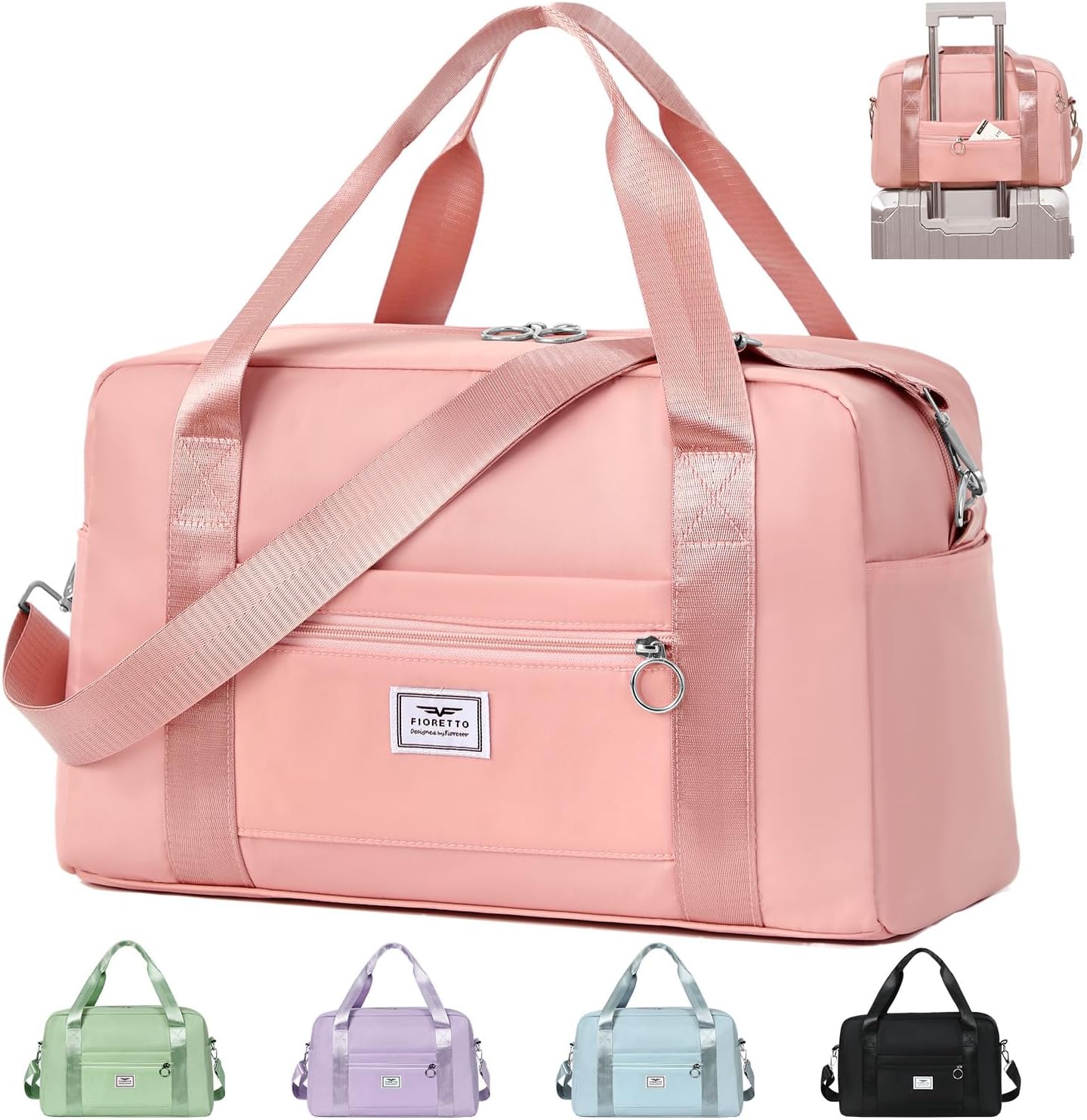 FIORETTO for Ryanair Airlines Cabin Bags 40x20x25 Underseat Travel Hand Luggage Carry on Bag Weekend Overnight Duffle Holdall Bag for Women and Men Pink