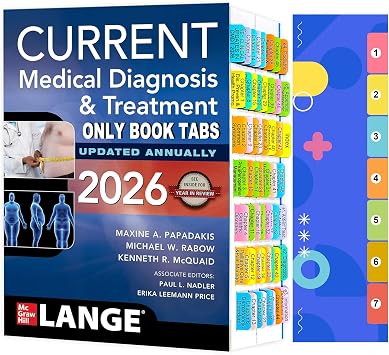Index Tabs for Current Medical Diagnosis & Treatment 2026 Edition Book not Included 72 Color Coded Laminated Repositionable Tabs for CMDT 2026 with 17 Blank Tabs, Alignment Card