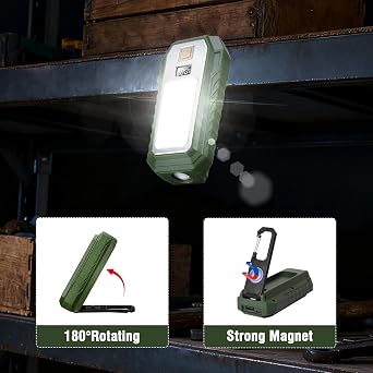 2 Pack LED Rechargeable Work Light, Portable and Magnetic | 1500LM Mechanic Light with 6 Modes, 180 Rotatable & Foldable Hook, Job Site Lighting for Garage Camping Emergency