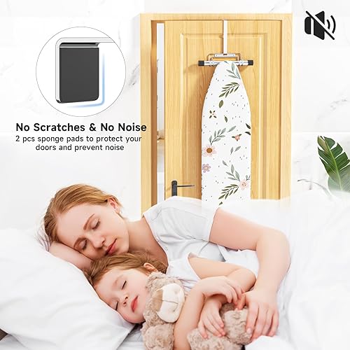 Miniatura 6 de Soporte para tabla de planchar sobre la puerta y la pared con gancho extraíble, soporte de metal para tabla de planchar organizador de pared para