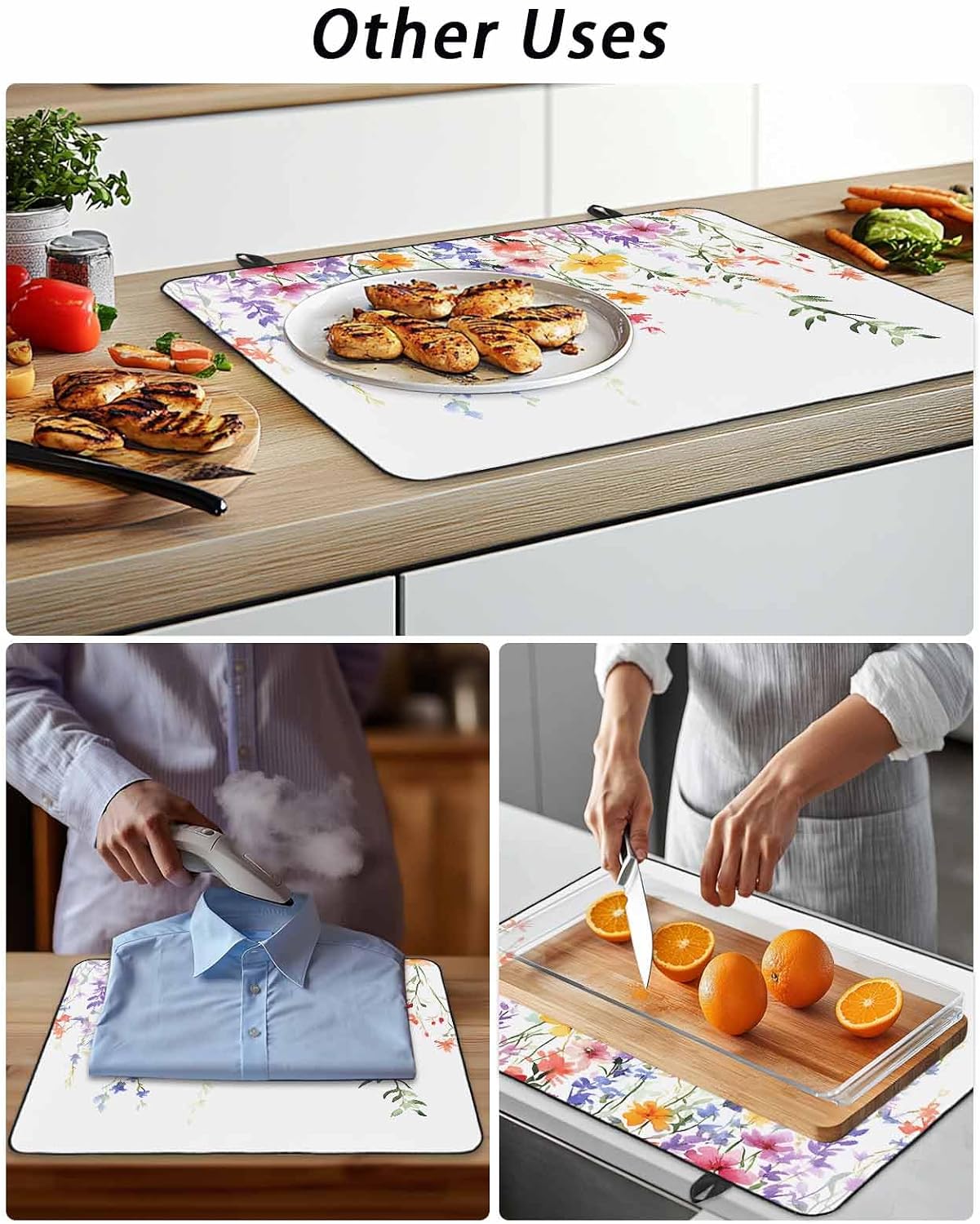 Stove Cover for Electric Stove 24x21 Inch Spring Flower Leaf Stove Top Cover Watercolor Floral Glass Cooktop Covers Anti-Slip & Heat Resistant Countertop Protector Home Kitchen Decor