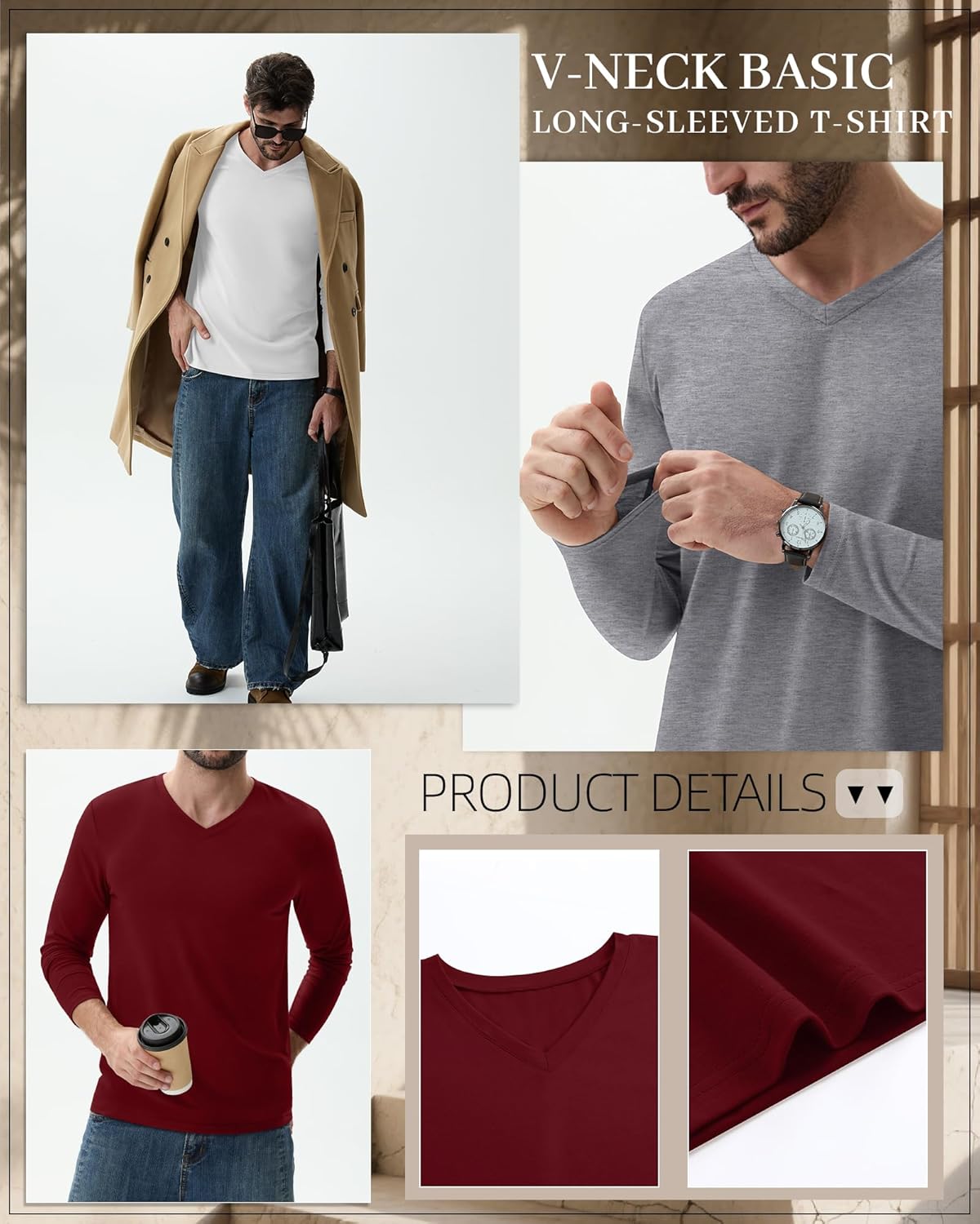 6 Pack Big and Tall Shirts for Men L-7xl Cotton Long Sleeve V Neck Loose Fit Tops Casual Basic Tee Multipack