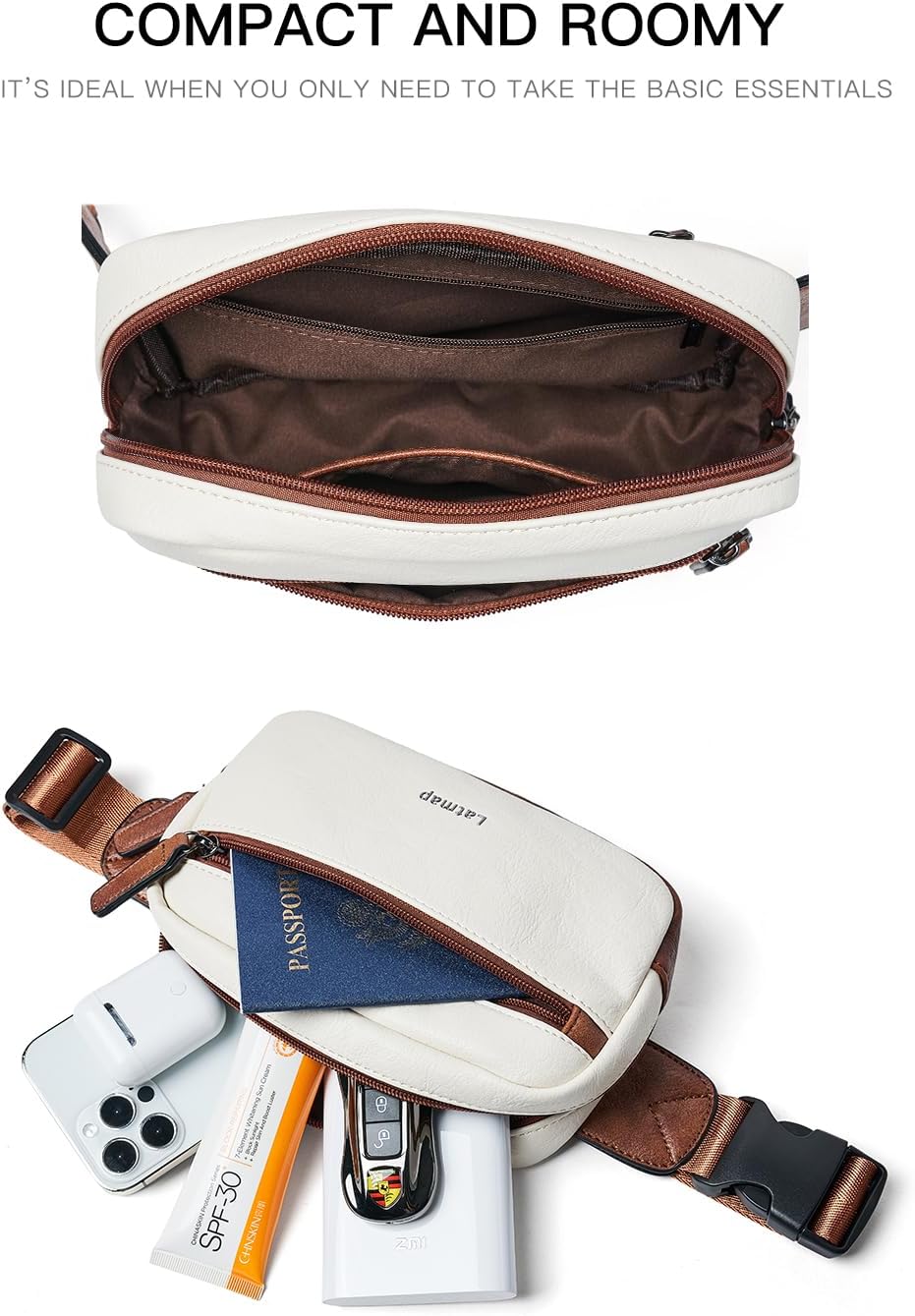 2L Fanny Packs Everywhere Belt Bag Small Fashion Crossbody Waist Pack Faux Leather Waterproof Sling Chest Bag For Women Trendy Beige - Image 5