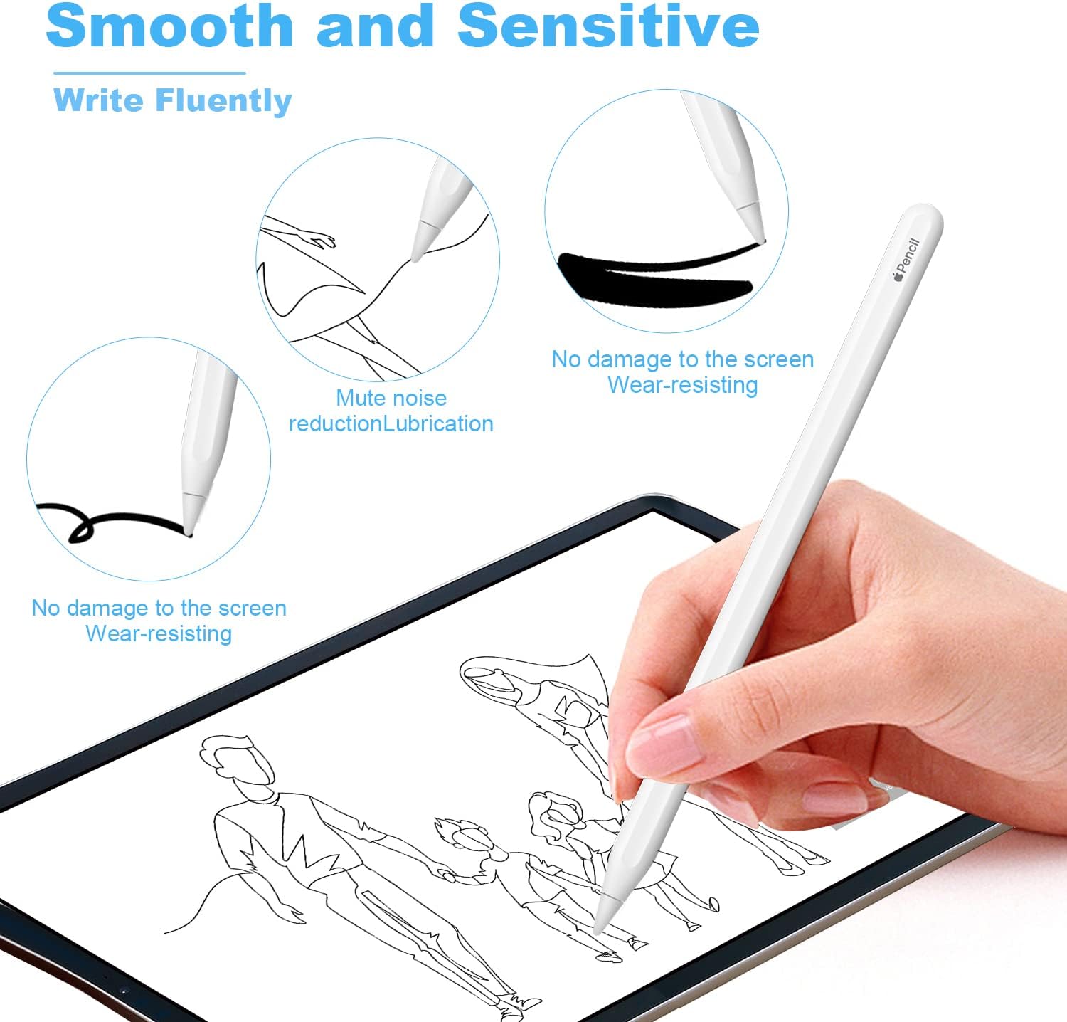 BLEBLE Replacement Tips for Apple Pencil 1st/2nd Generation & Logitech Crayon, Fine Point Well Precision Control Apple Pencil Nibs for ipad Pro/Air/Mini Pencil, 6 Pack, White image 5