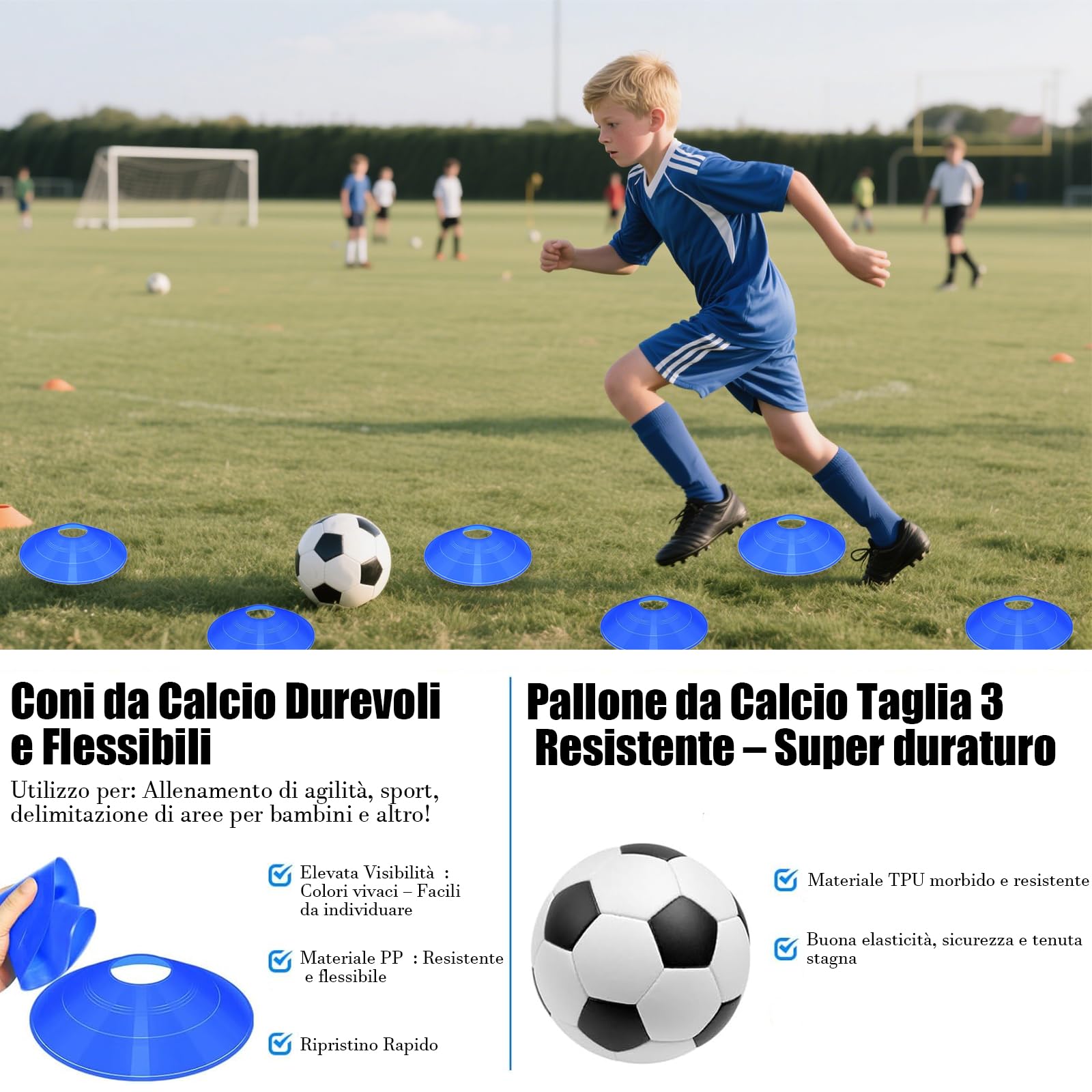 Cancello da calcio per giardino e bambini, 182 x 120 x 120 cm, con aste in fibra di vetro, per interni ed esterni, set pieghevole pop-up con 6 cappelli, calcio, scala da allenamento, pompa per