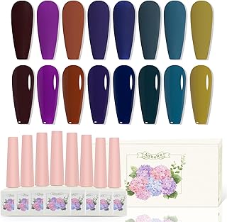ADHERE 12 ML Gel Nail Polish Set,8 Colors Gel Polish with Green, Purple, Blue Gel Nail Long Lasting Suitable for All Seasons，Soak Off LED Nail Art Kit Salon for Women and Gifts DIY Manicure Gifts