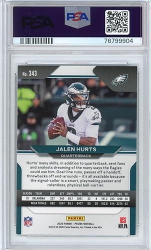 Miniatura 2 de Graded 2020 Panini Prizm Jalen Hurts #343 Rookie RC Football Card PSA 9 Mint