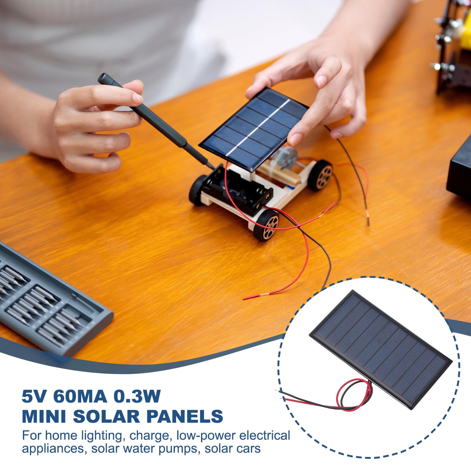 QUARKZMAN 5 szt. miniaturowych paneli słonecznych 5 V, 0,45 W, 90 mA, małe polikrystaliczne panele słoneczne z 2 kablami do zestawów, materiałów, zabawek elektrycznych, ładowarka, 80 mm x 45 mm