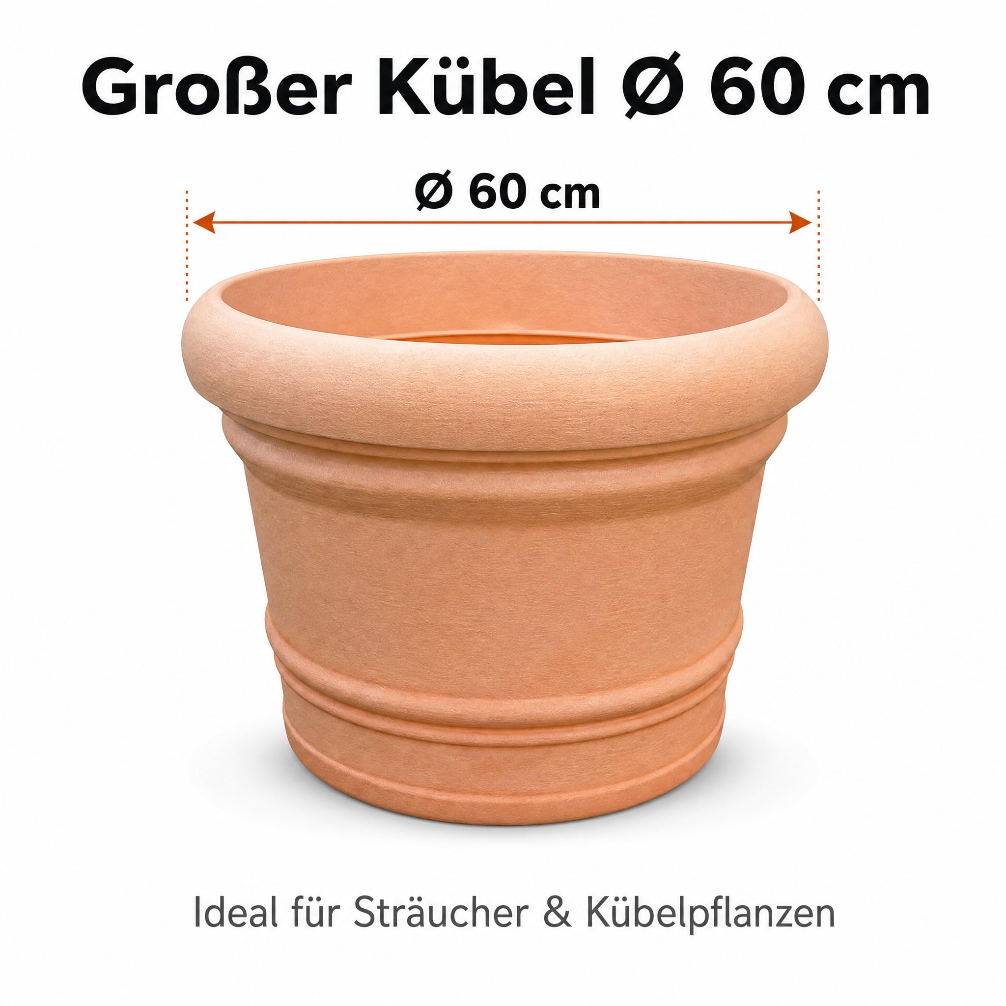 Pflanzkübel groß außen, Ø 60 cm, Kunststoff Terrakotta-Optik | Frostsicherer Blumenkübel für drinnen und draußen – wetterfest, lichtecht und bruchsicher für Garten, Balkon & Terrasse