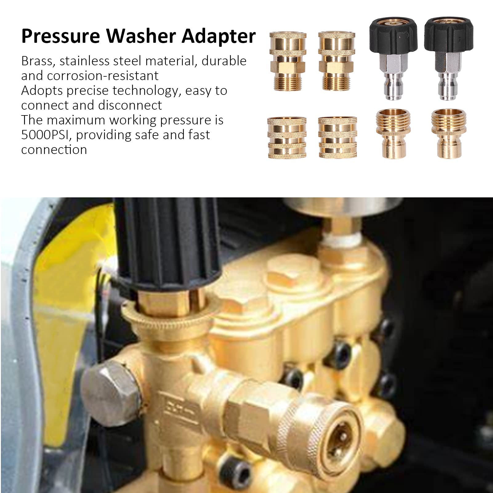 8-teiliges Hochdruckreiniger-Adapter-Kupplungsset, Messing-Schnellkupplungs-Verbindungsset, Hauptfunktion für Gartenschlauch-Reinigung, Pumpen-Verbindungsset,
