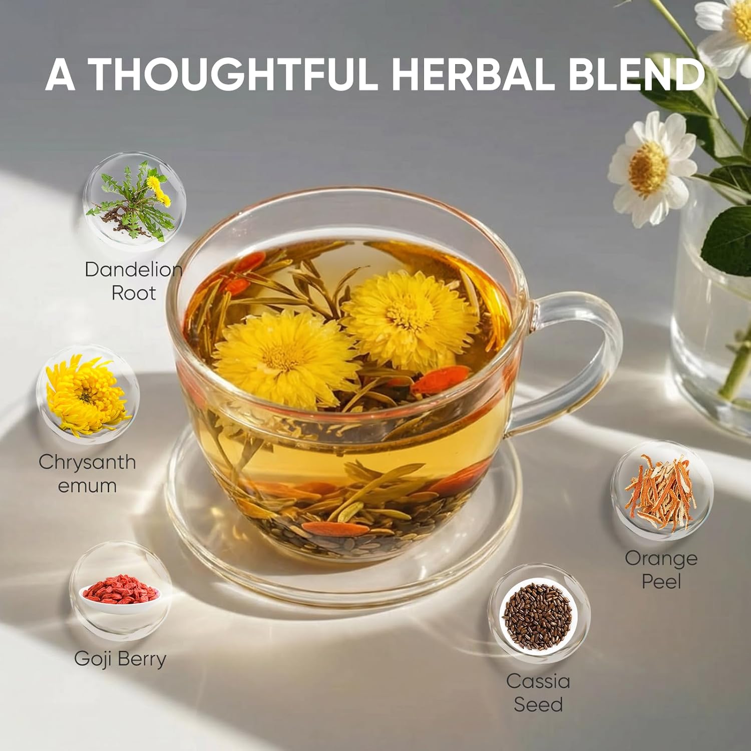 Liver & Kidney Detox Tea, Natural Herbal Blend with Dandelion Root, Goji Berry, Cassia Seed, Orange Peel & Chrysanthemum, Refreshing Daily Wellness Tea – 12 Servings