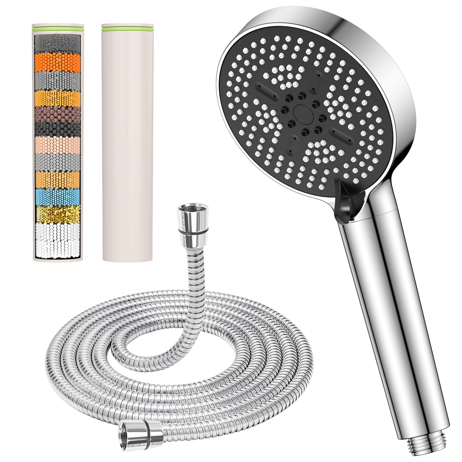 YEAUPE PRO Alcachofa de ducha con manguera, filtro de alta presión, 6 tipos de chorro, ahorro de agua en 25 capas, cabezal de ducha para agua dura, cloro residual, cabezal de ducha que aumenta la