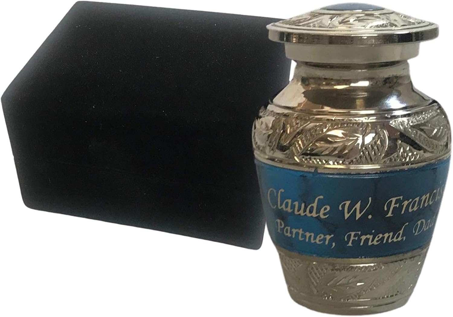 Customized Blue Keepsake Cremation Urn, Funeral Tokens, Ash Urns with Personalized Engraving and Velvet Box - Small Size