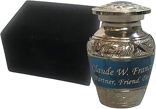 Customized Blue Keepsake Cremation Urn, Funeral Tokens, Ash Urns with Personalized Engraving and Velvet Bag - Small Size