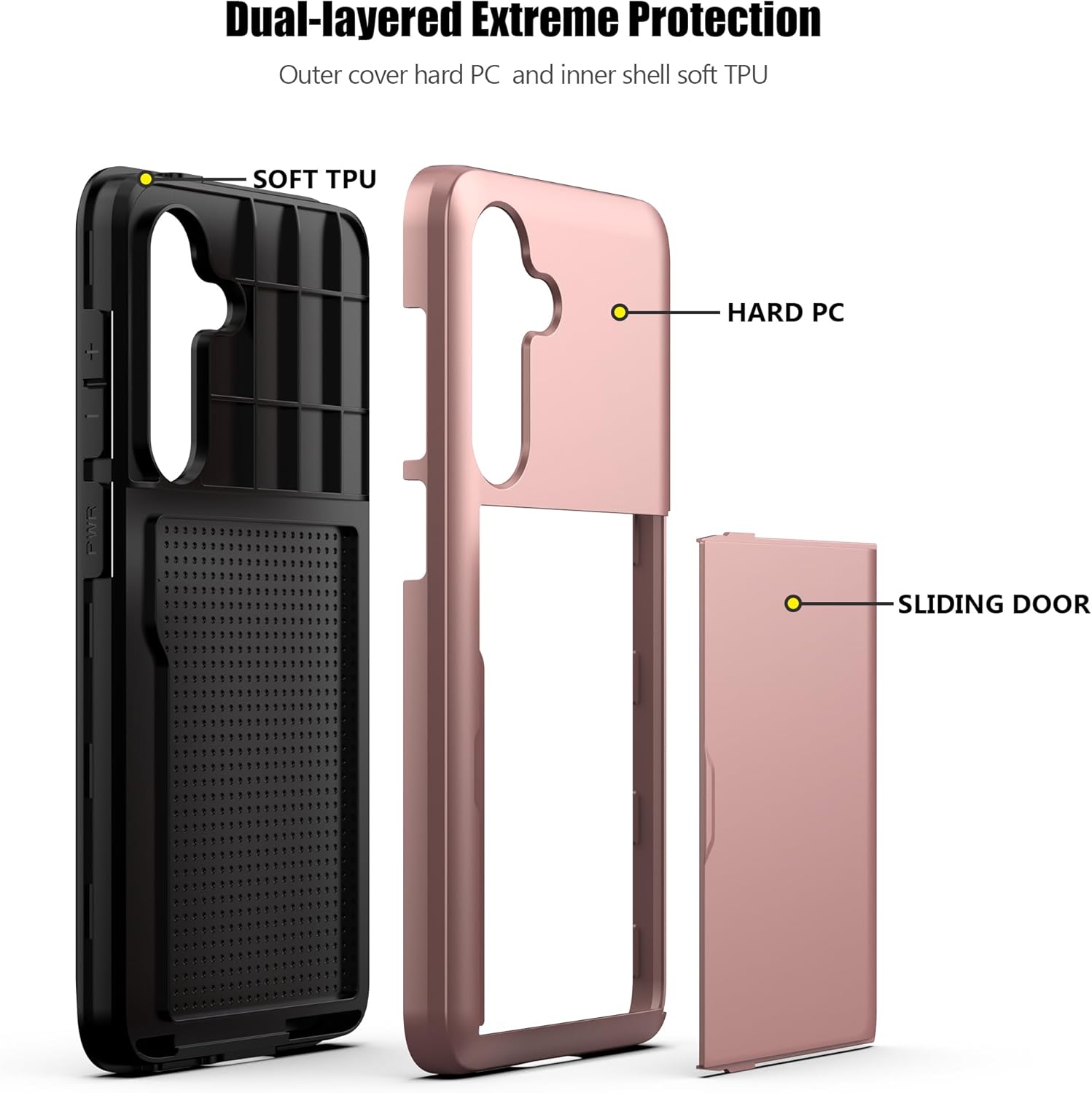 Nvollnoe for Samsung Galaxy S25 Case with Card Holder Dual Layer Heavy Duty Protective Case Hidden Card Slot Slim Wallet Cover for Samsung S25 6.2''(Rose Gold) - Image 3