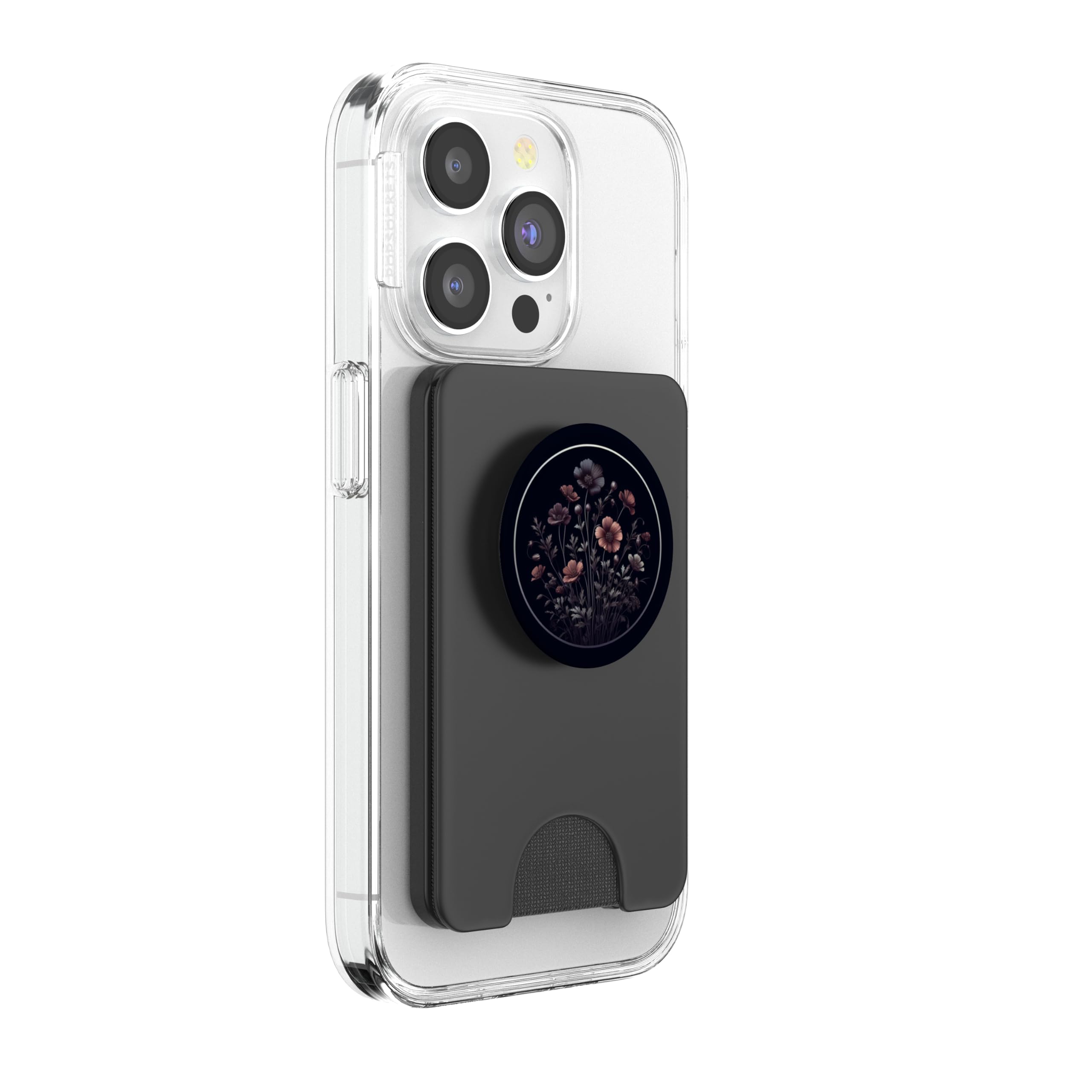 Simple delicate floral wildflower love pattern design. PopSockets PopWallet for MagSafe, Black - Image 4