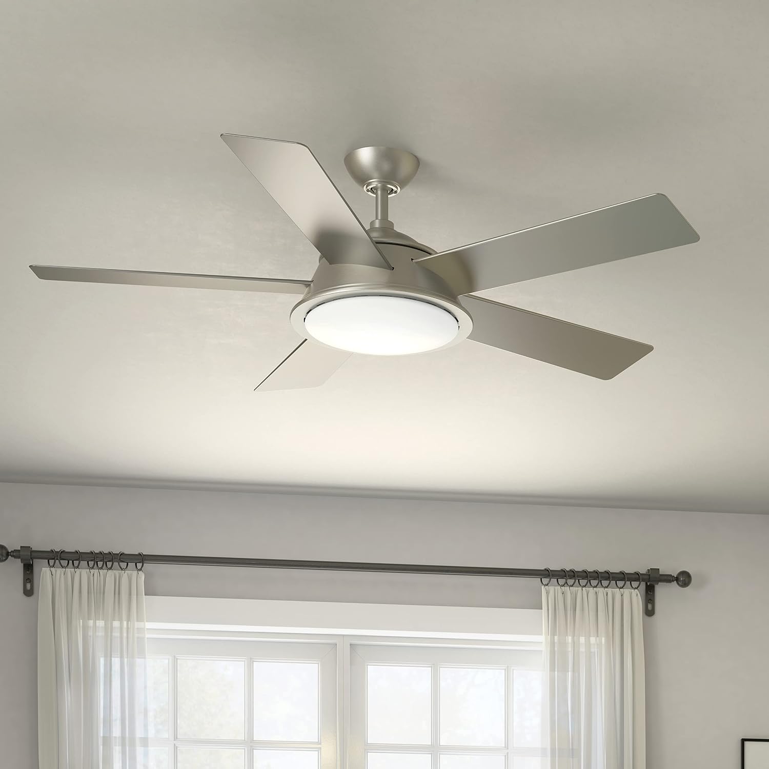 Kichler 56 inch Verdi LED Ceiling Fan in Etched Cased Opal Glass in Brushed Nickel with Reversible Silver and Driftwood Blades