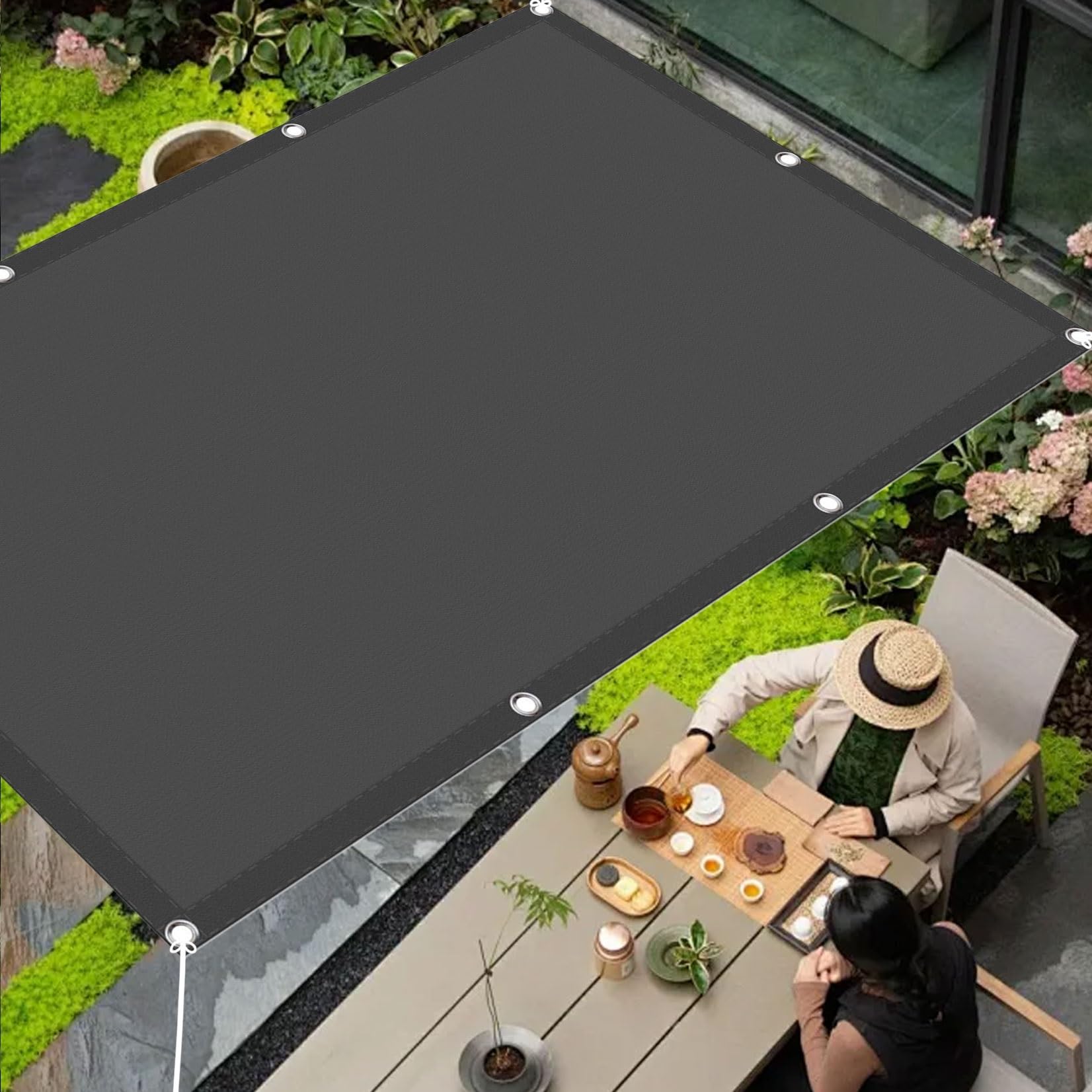 Protection solaire voile d'ombrage 1.6 x 4 m imperméable pour jardin