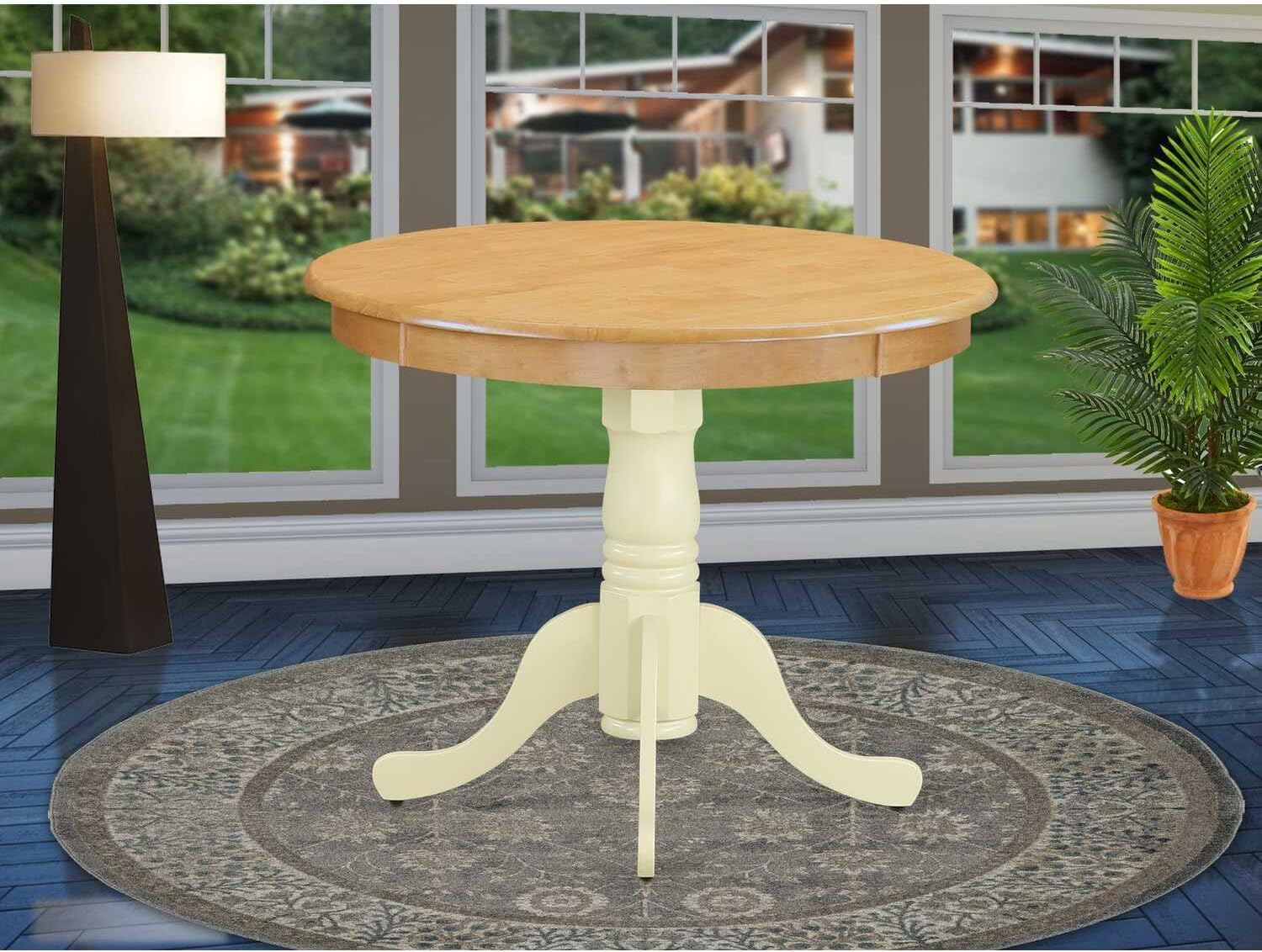 HomeStock Round Wood Dining Table - Sturdy Kitchen Table for Small Spaces Oak and Buttermilk/36-Inch Without Dropleaf