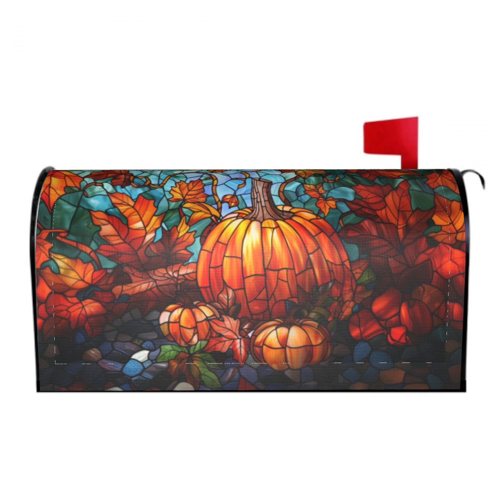 Stained Glass Pumpkin Mailbox Covers Magnetic Wraps Post Letter Box Cover Garden Home Decor 25.5x21 in