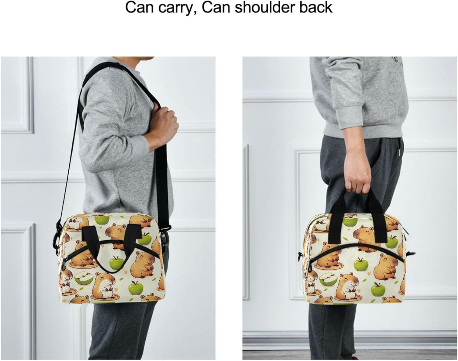 ALAZA Cute Capybara and Green Fruits Lunch Box for Men Women Adults Insulated Lunch Bag Cooler Bag with Adjustable Shoulder Strap for Work Picnic Travel