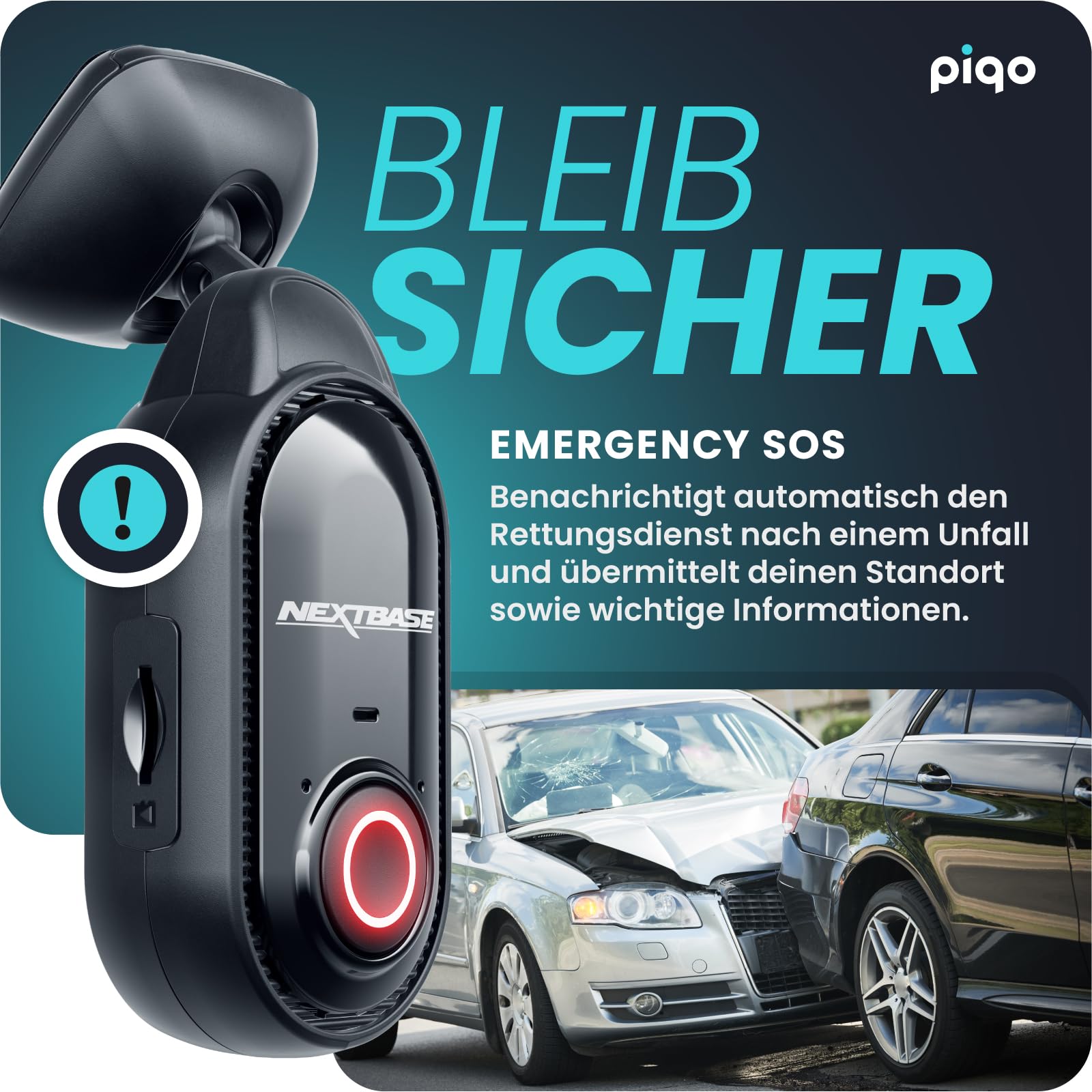 Nextbase Piqo - Cámara de salpicadero Full HD, 32 GB SD, sin pantalla, control de aplicaciones y grabación en bucle