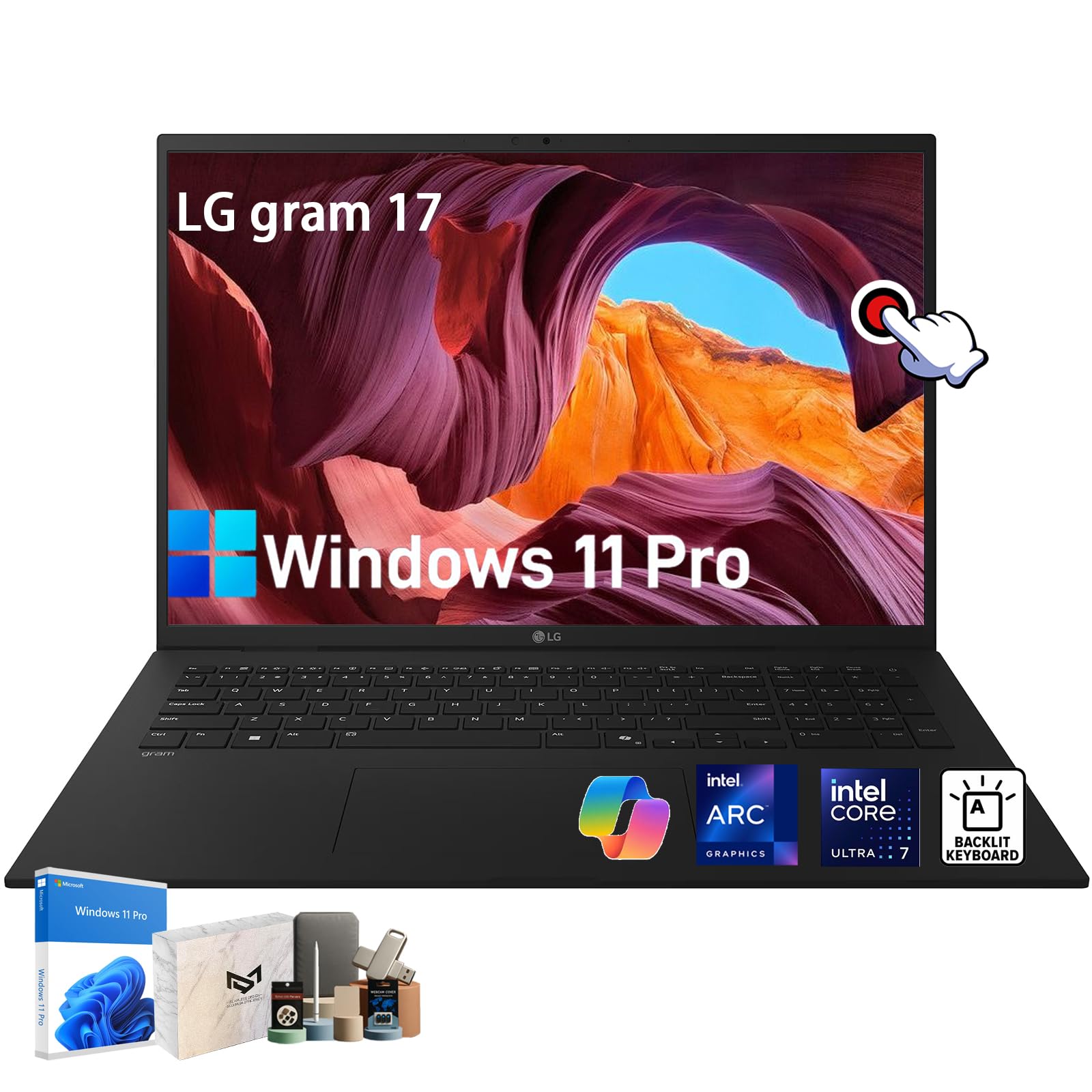 2025 LG Gram 17 Touchscreen Laptop - 17" 2.5K Touch Display, Intel Ultra 7 258V, Intel Arc, WiFi 7, Copilot+, Win 11 Pro, Backlit KB, Lightweight & Thin Business Computer, 32 GB LPDDR5X, 2 TB SSD