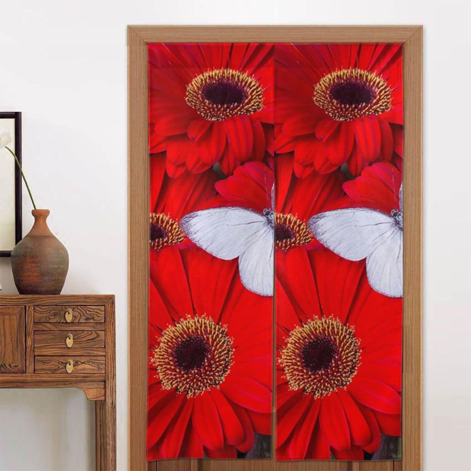 Rideau de porte imprimé fleurs rouges BAFAFA Noren japonais 86x142 cm