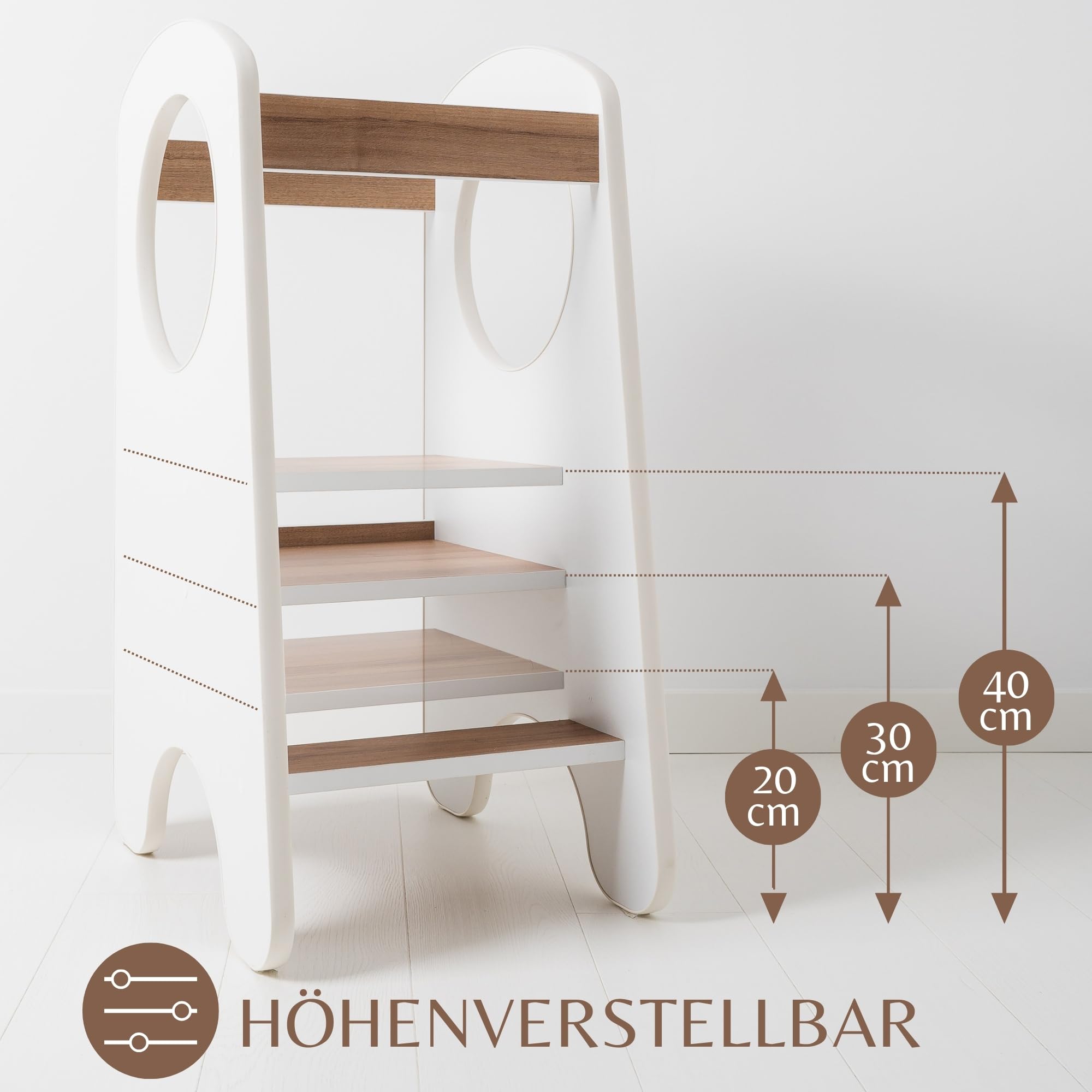 KIDIE Kinder Lernturm ab 1 Jahr, Montessori Höhenverstellbar Lernstuhl Baby, Toddler Learning Tower - Weiss