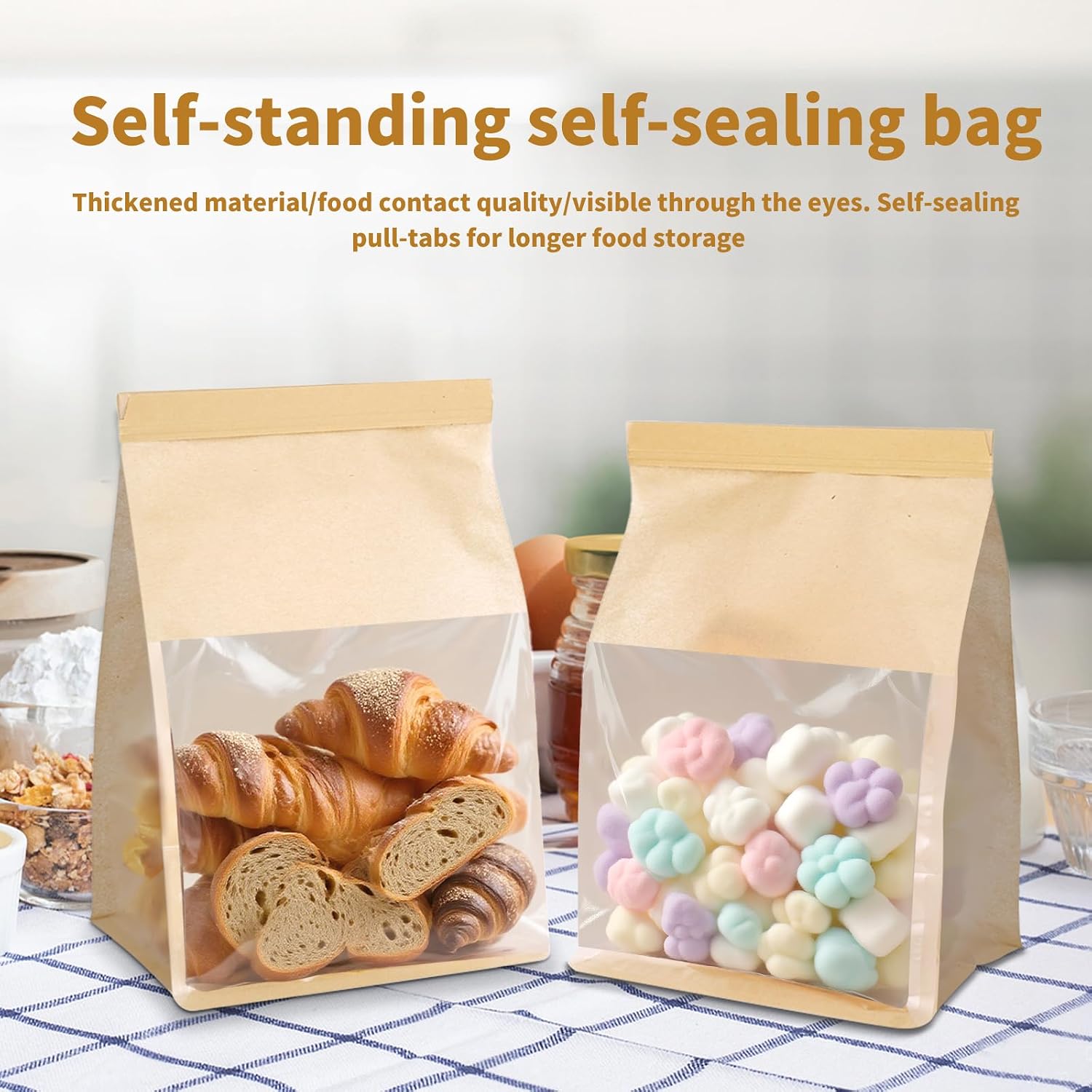 100 Pack Bread Bags with Tin Tie，Small Bakery Bags with Clear Window，Bagel Bags，Cookie Bag for Bakery, Homemade Bread，Popcorn，Cookies，Coffee Bean