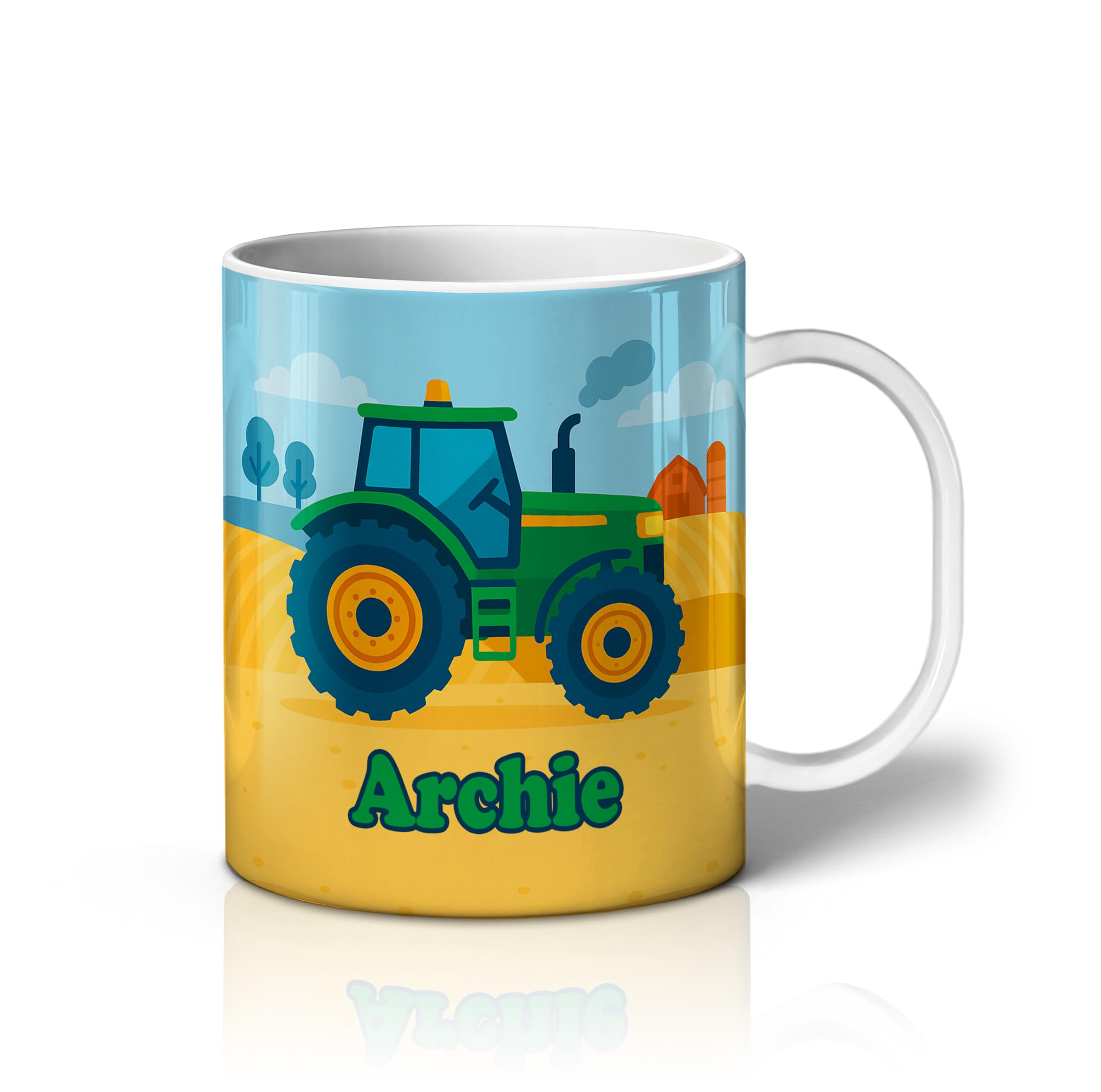 iCaseDesigner Personalised Children's Mug - Unbreakable Lightweight Polymer - Add Your Own Name - Vehicle Theme - Tractor