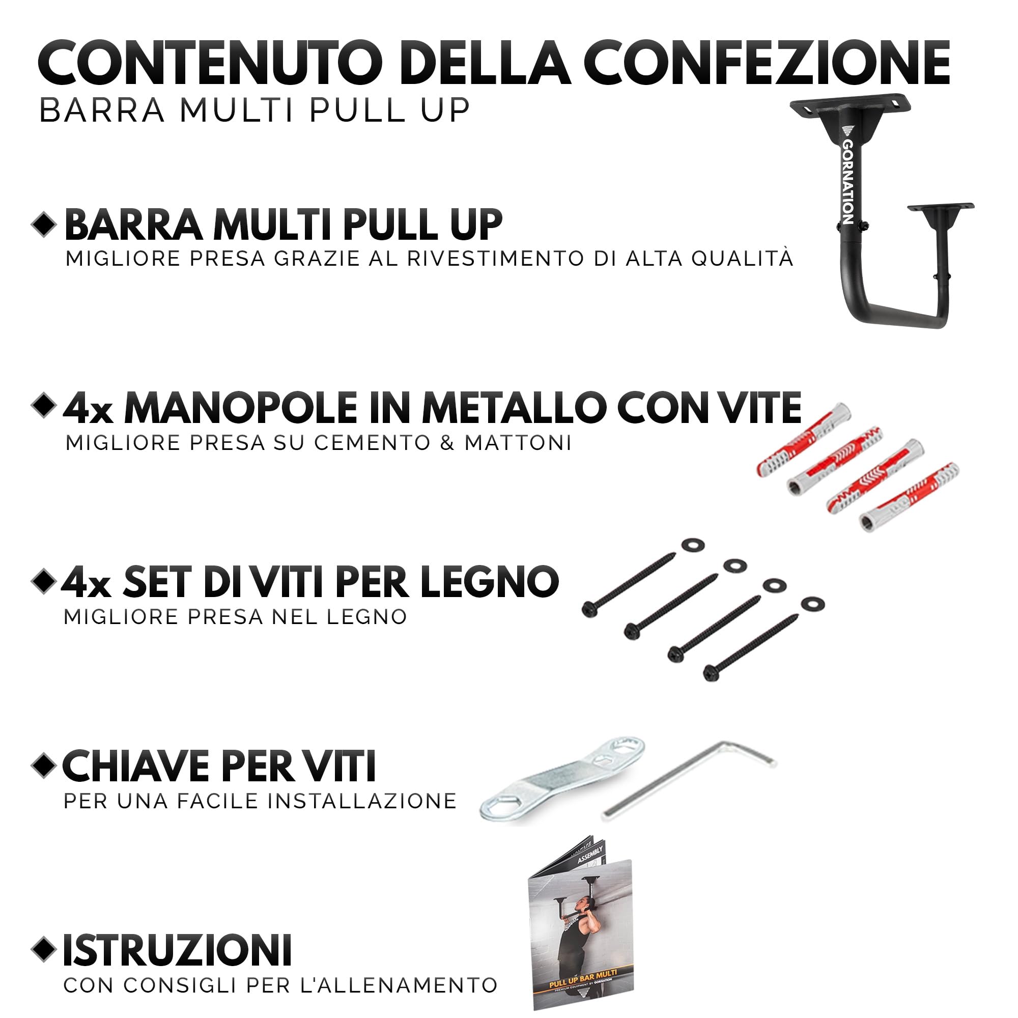 GORNATION Sbarra per Trazioni a Muro, Barra Trazioni Muro o Soffitto, Pull Up Bar Multifunzionale Antiscivolo, Stabile e Resistente, Ideale per Calisthenics, Trazioni, Chin Ups e Allenamenti a Casa