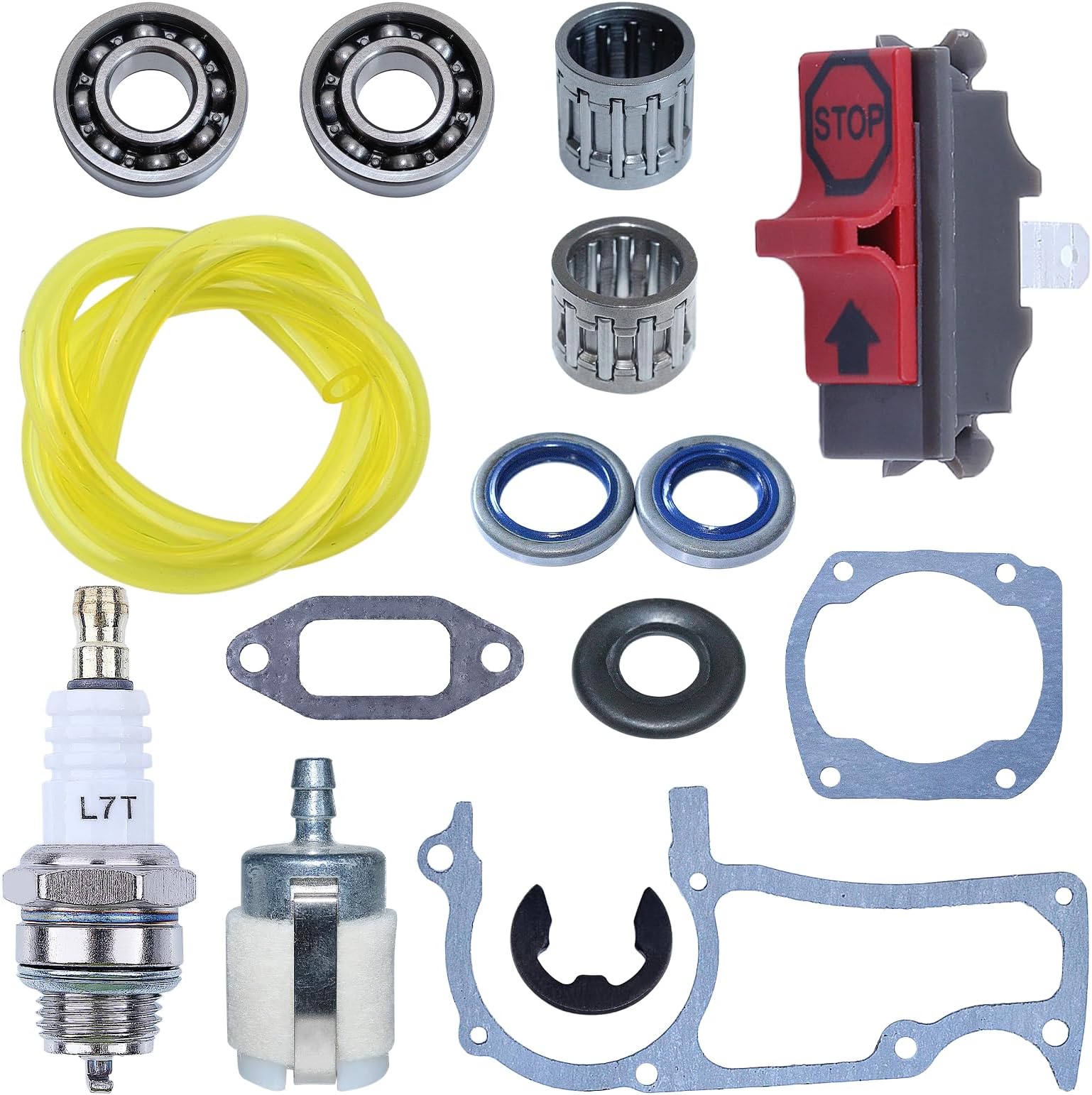 Chainsaw Cylinder Crankcase Muffle Gasket Oil Seal Crankshaft Ball Bearing 15pcs Kit for Husqvarna 362 365 371 372 372XP Replacement Parts with Washer, Clutch Piston Bearing Fuel Filter etc.