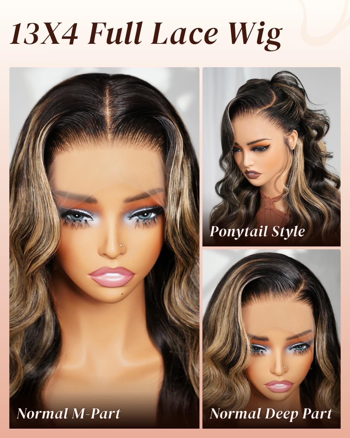 Arabella 13x4 Balayage Ombre HD Lace Front Wig Human Hair 12A Highlight Body Wave Wigs 210% Density Balayage Lace Frontal Wig 1b/27 Glueless Wigs Pre Plucked With Baby Hair (26inch, 13X4 Body Wave)