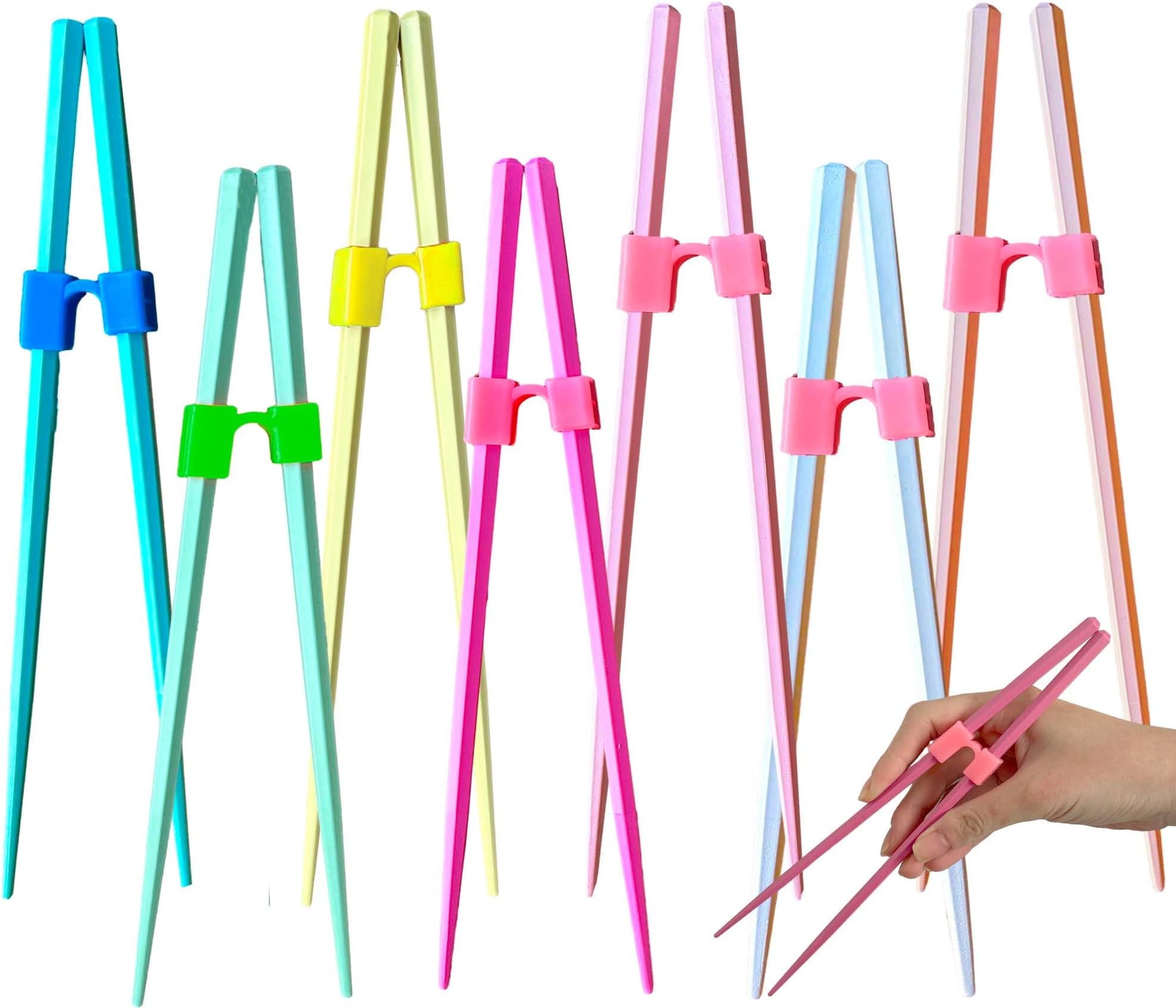 10 Pairs Reusable Chopstick Helpers Dishwasher Safe Training Chop sticks Adult Practice Chopsticks Beginners Right Left Handed Chinese Sticks Learning Chopsticks Holder with Clip Trainer
