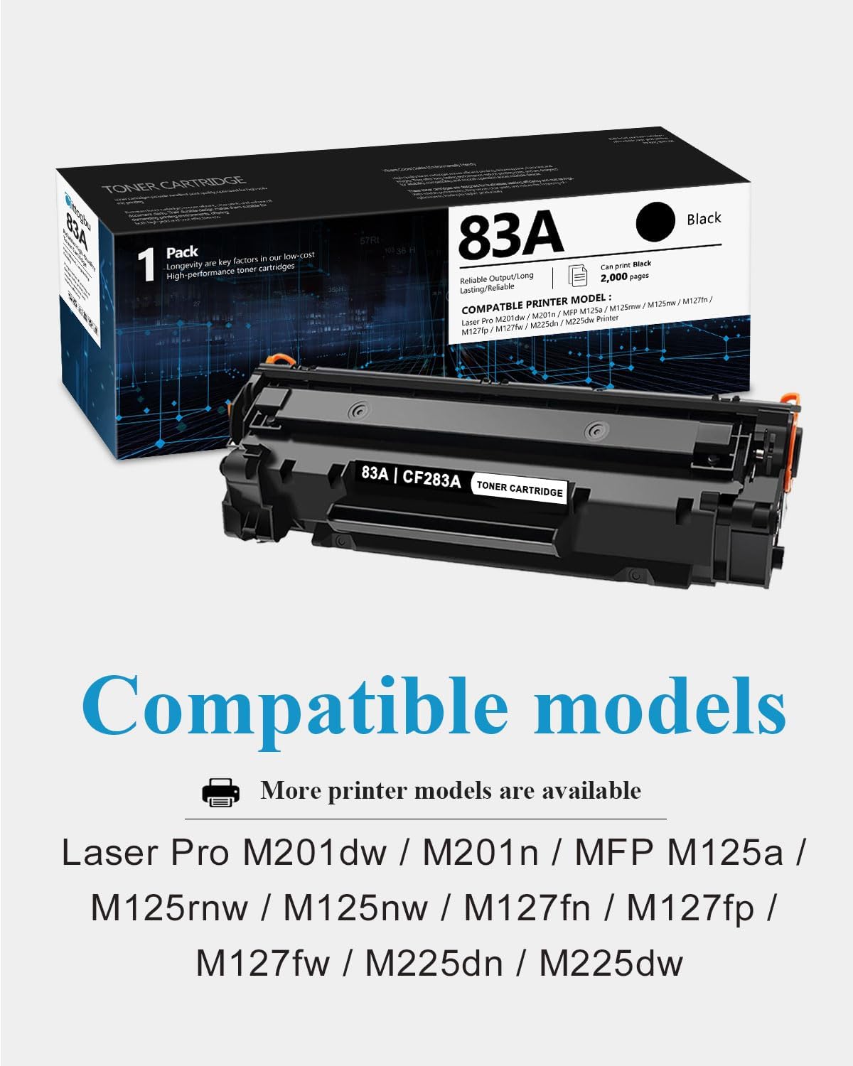 83A Toner Cartridge 1 Pack- Compatible CF283A Black Toner Cartridges Replacement for HP 83A CF283A Laser Pro M201dw M201n MFP M125a M125rnw M125nw M127fn M127fp M127fw M225dn M225dw Printers